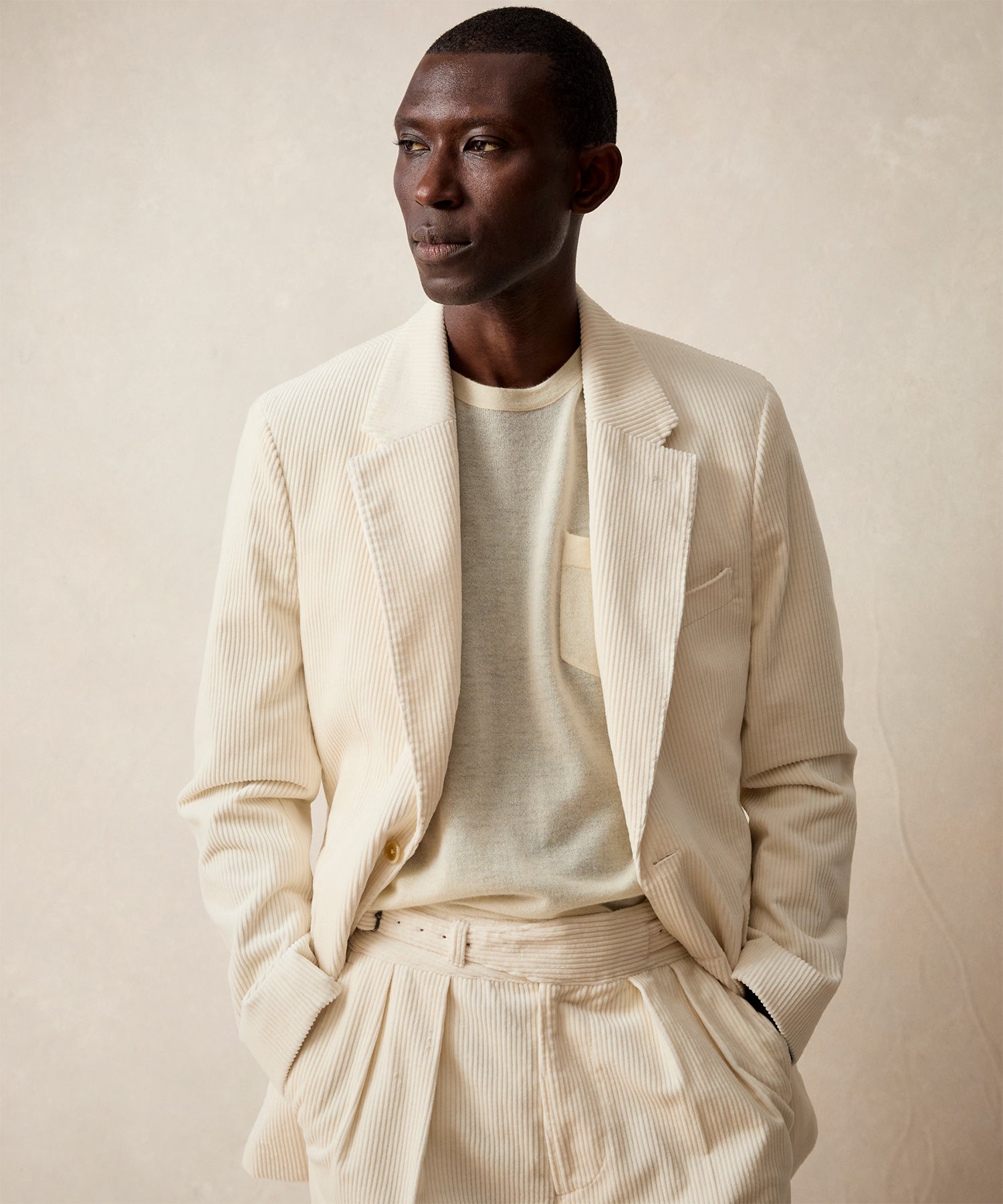 Italian Wide Wale Corduroy Sutton Jacket in White - Image 2