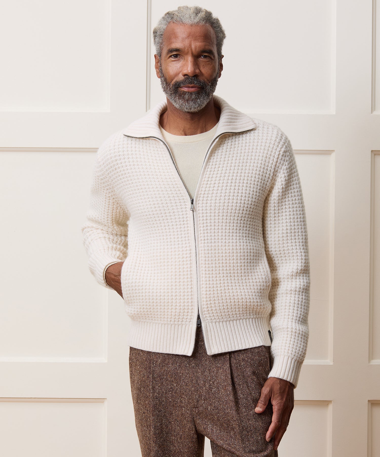 Cashmere Waffle Full-Zip Sweater Jacket - Image 2