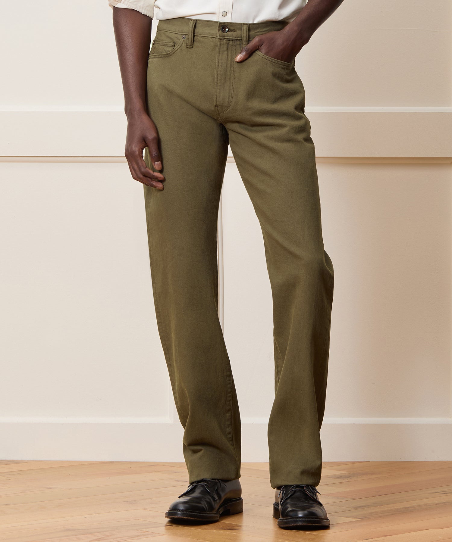 Straight Garment-Dyed Jean in Olive - Image 2
