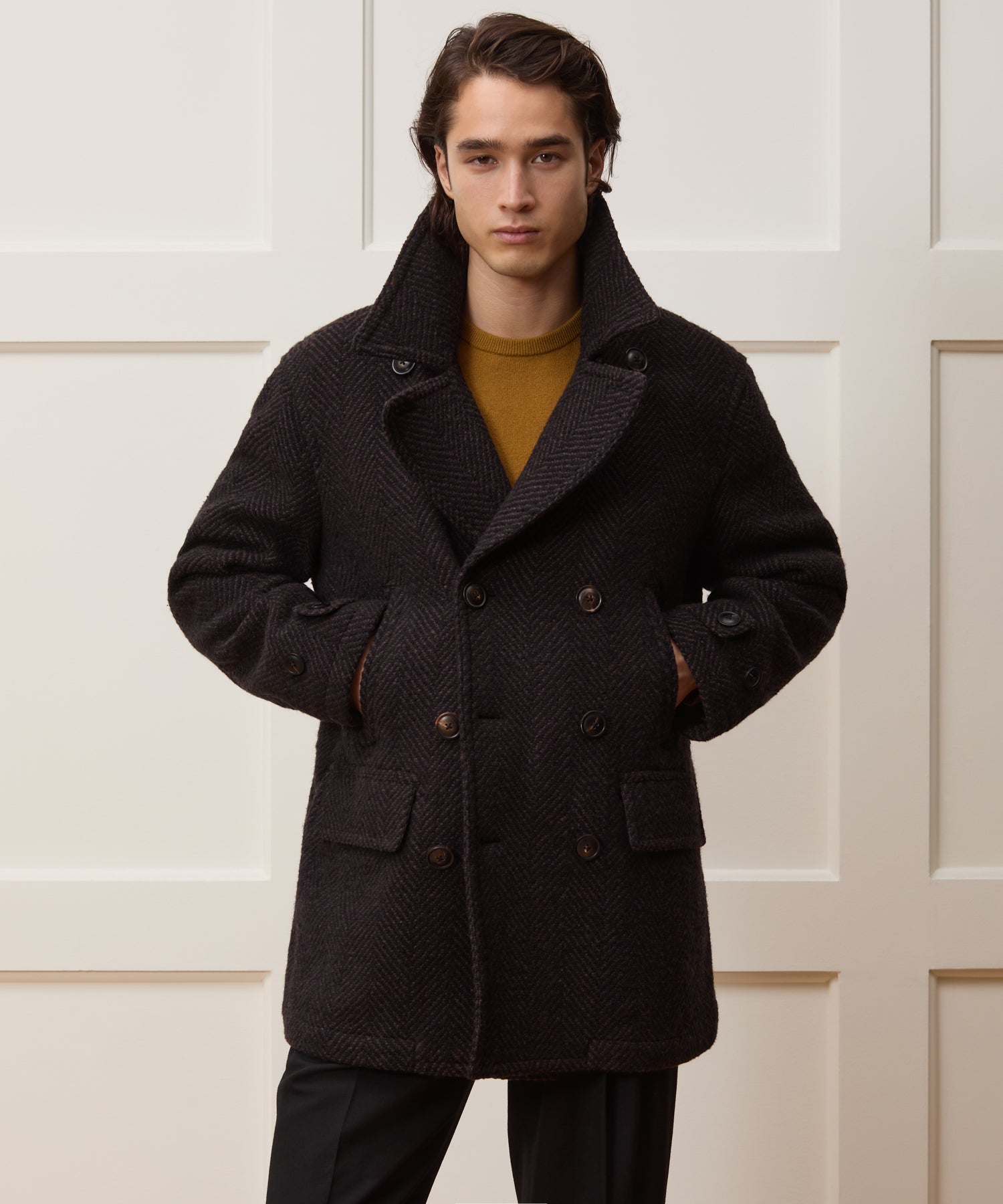 Italian Wool Herringbone Peacoat - Image 2