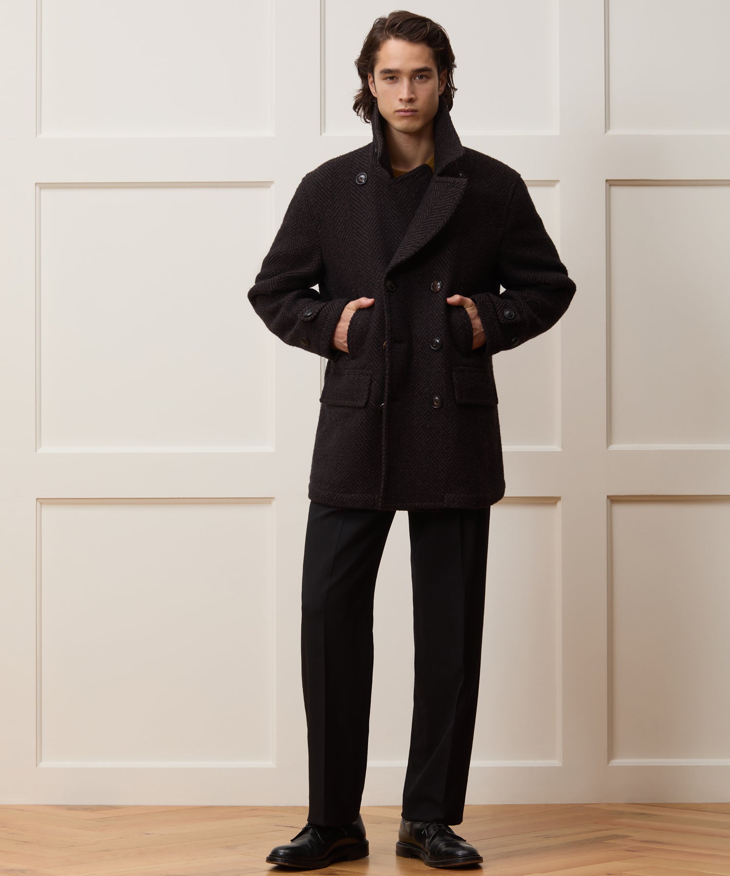Italian Wool Herringbone Peacoat - Image 5