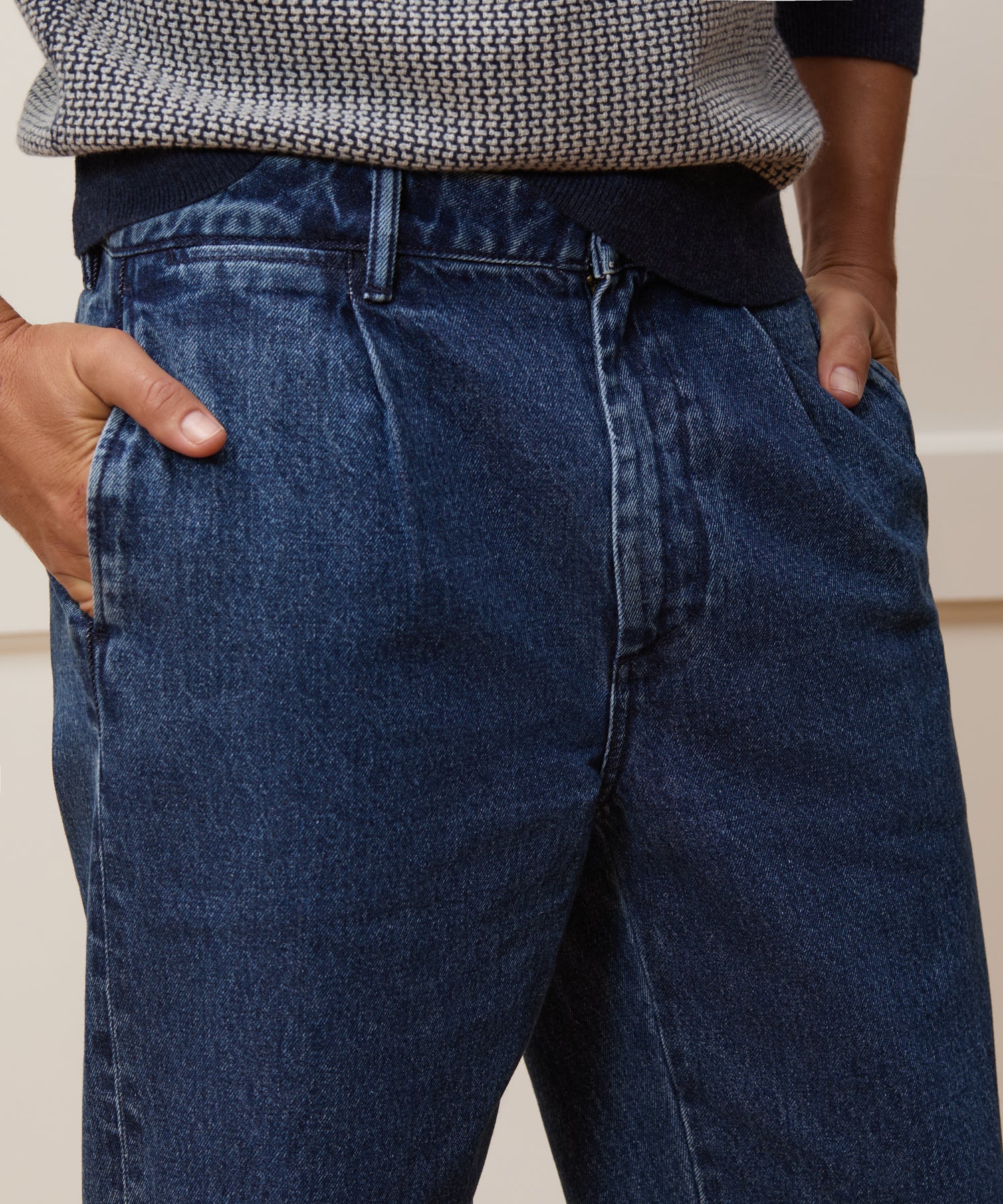 Relaxed Pleated Denim Chino in Blue Stonewash - Image 5