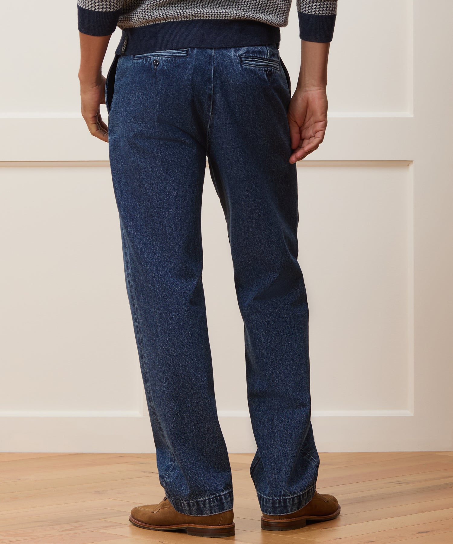 Relaxed Pleated Denim Chino in Blue Stonewash - Image 4