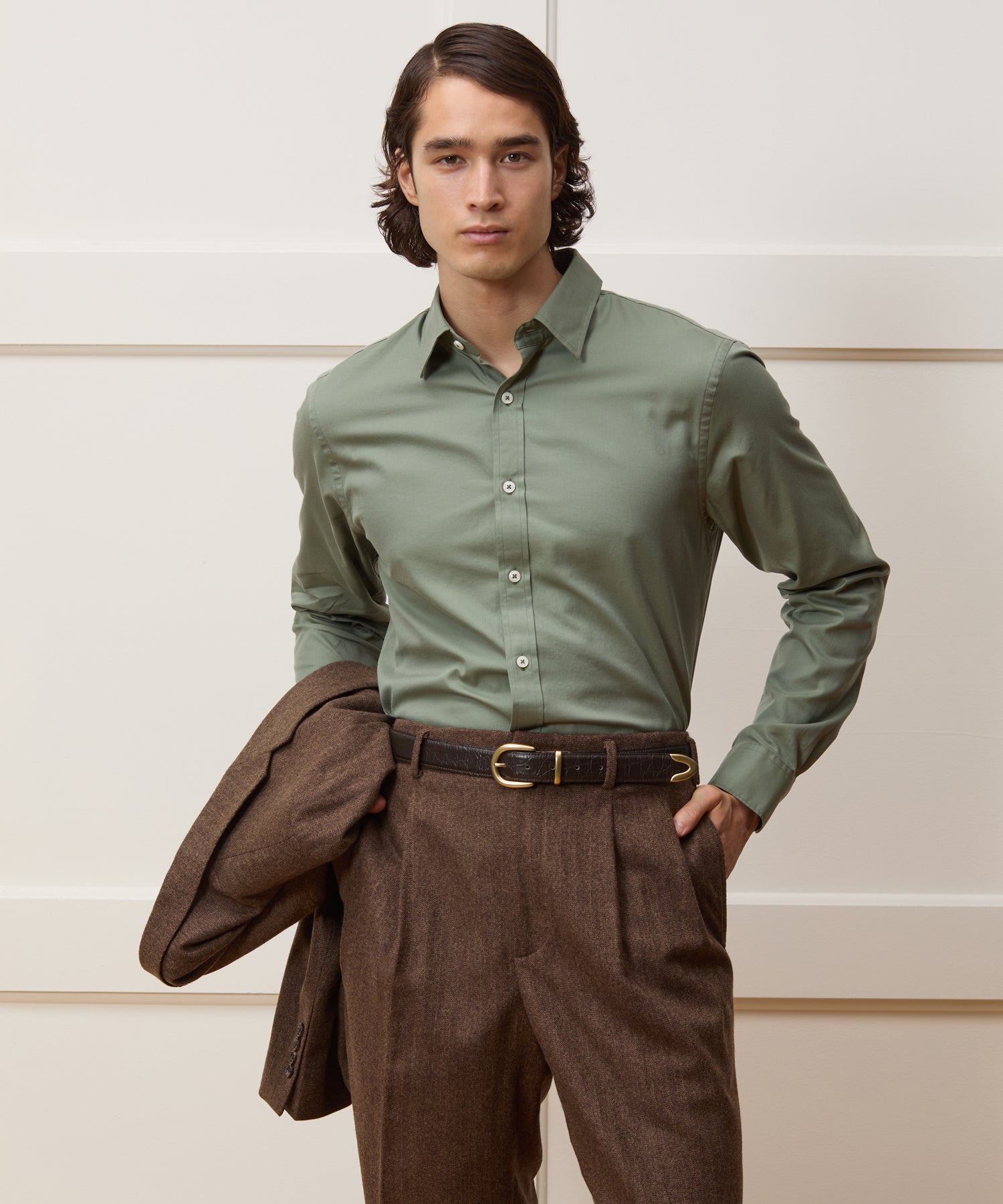 Cotton Twill Long Point Collar Shirt - Image 2