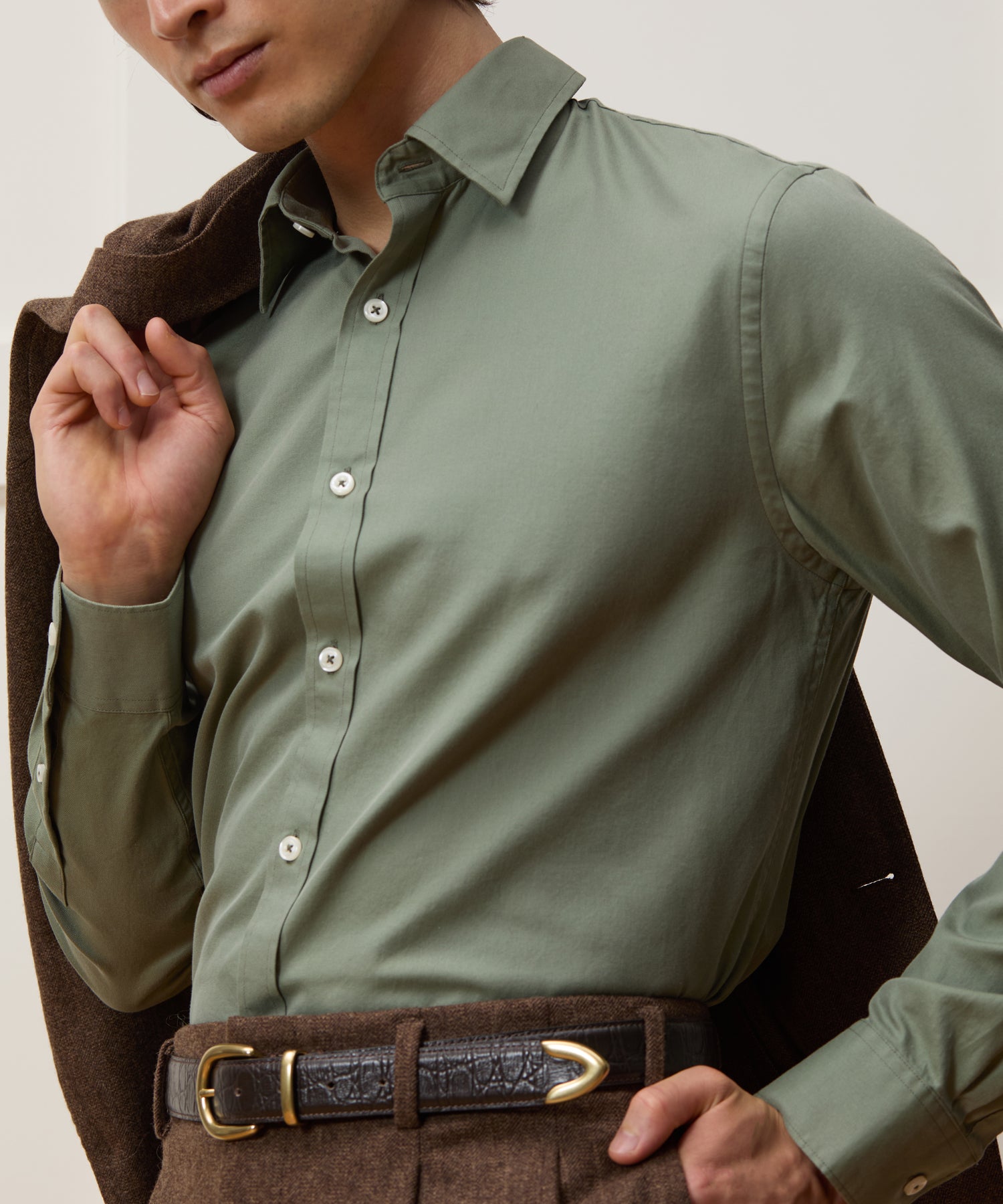 Cotton Twill Long Point Collar Shirt - Image 4