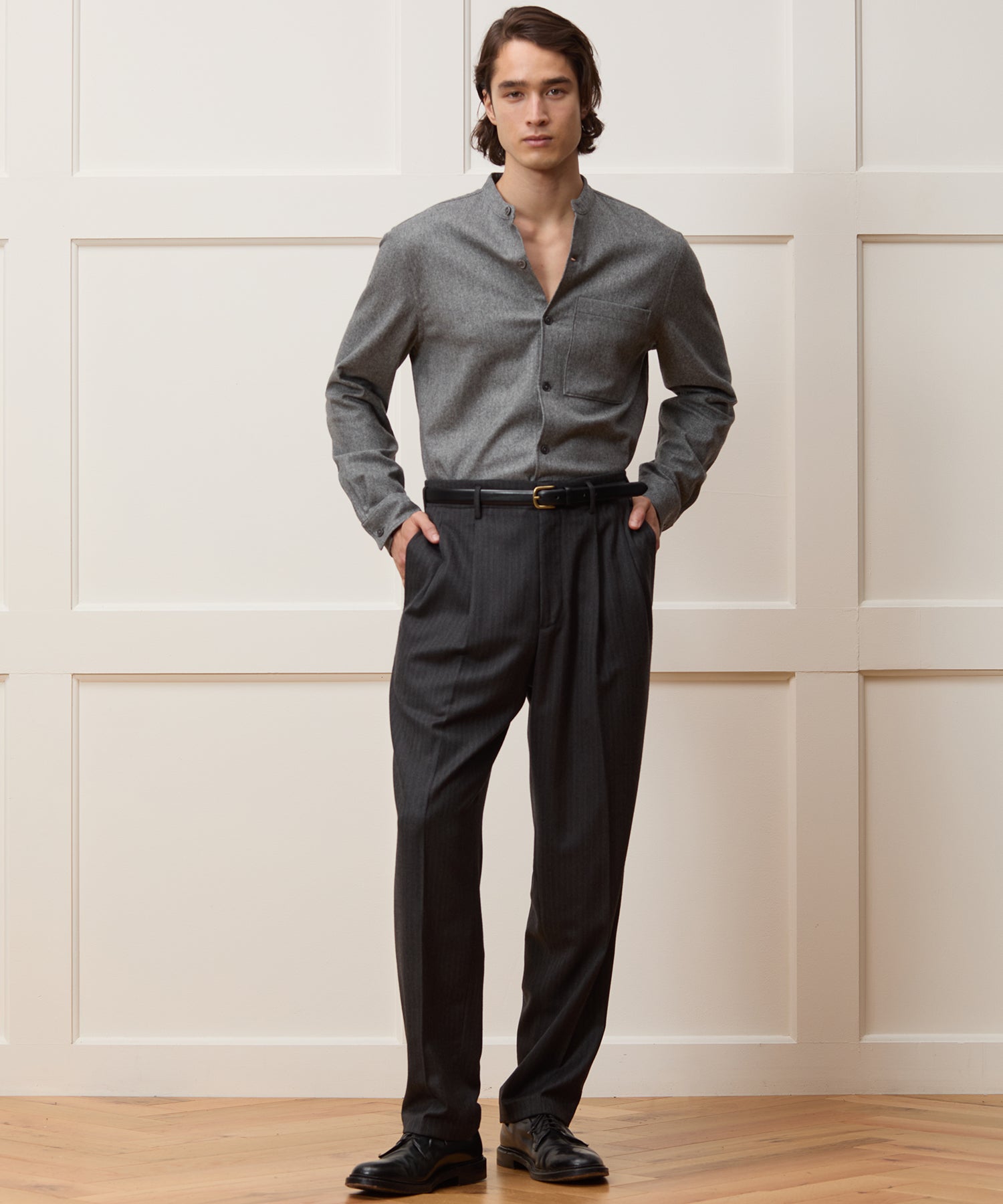 Italian Wool-Cashmere Band Collar Overshirt - Image 5