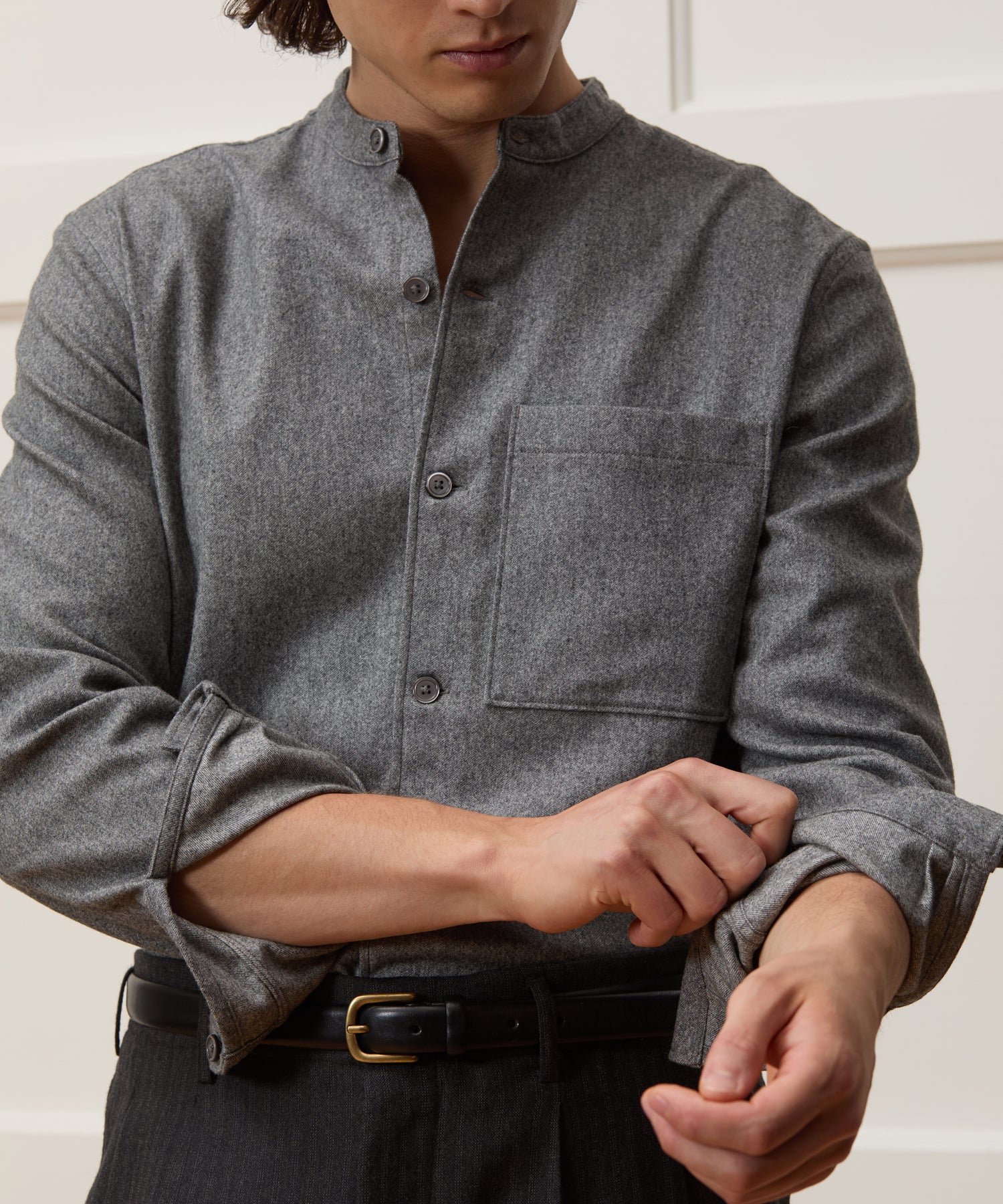 Italian Wool-Cashmere Band Collar Overshirt - Image 3