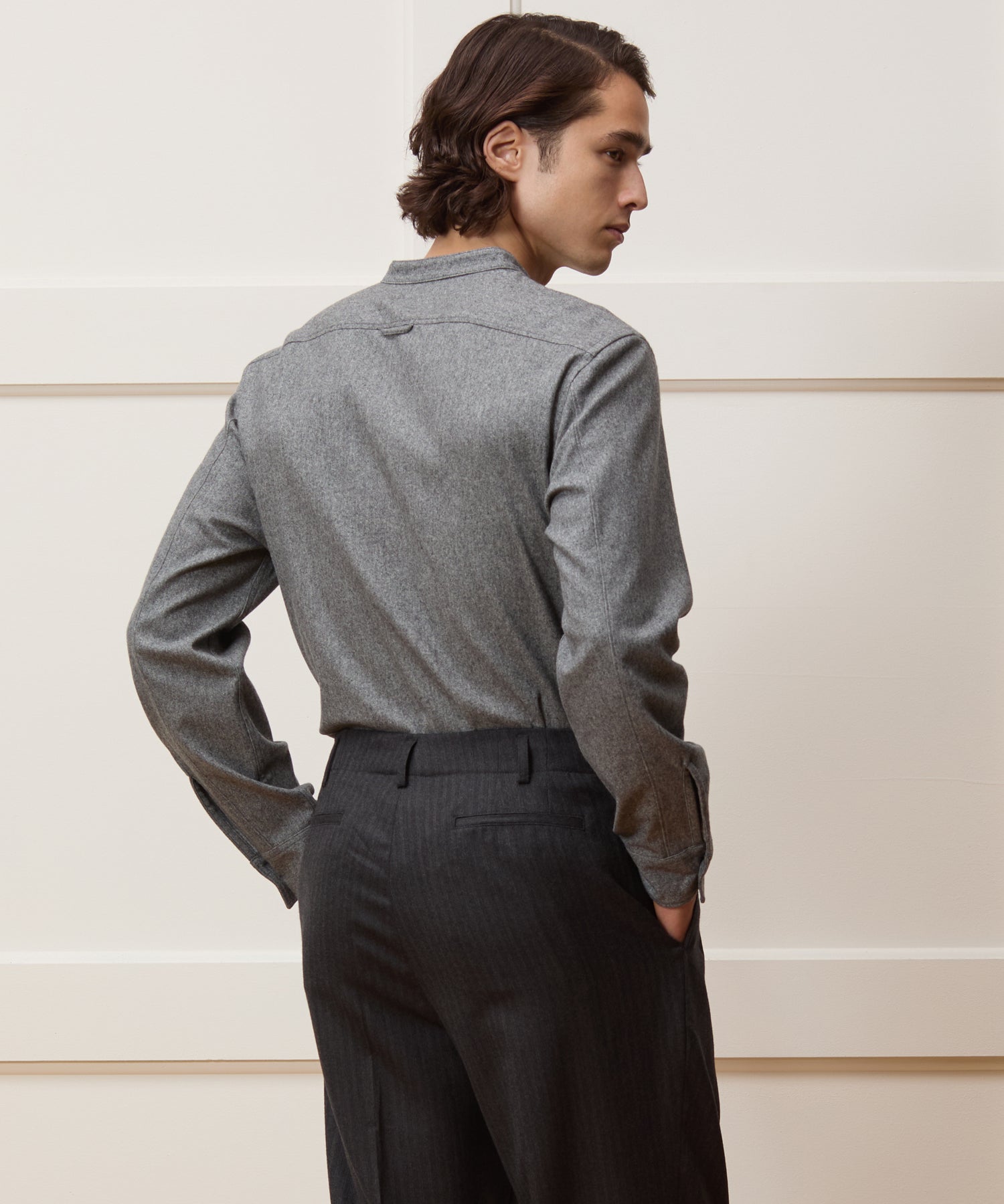Italian Wool-Cashmere Band Collar Overshirt - Image 4