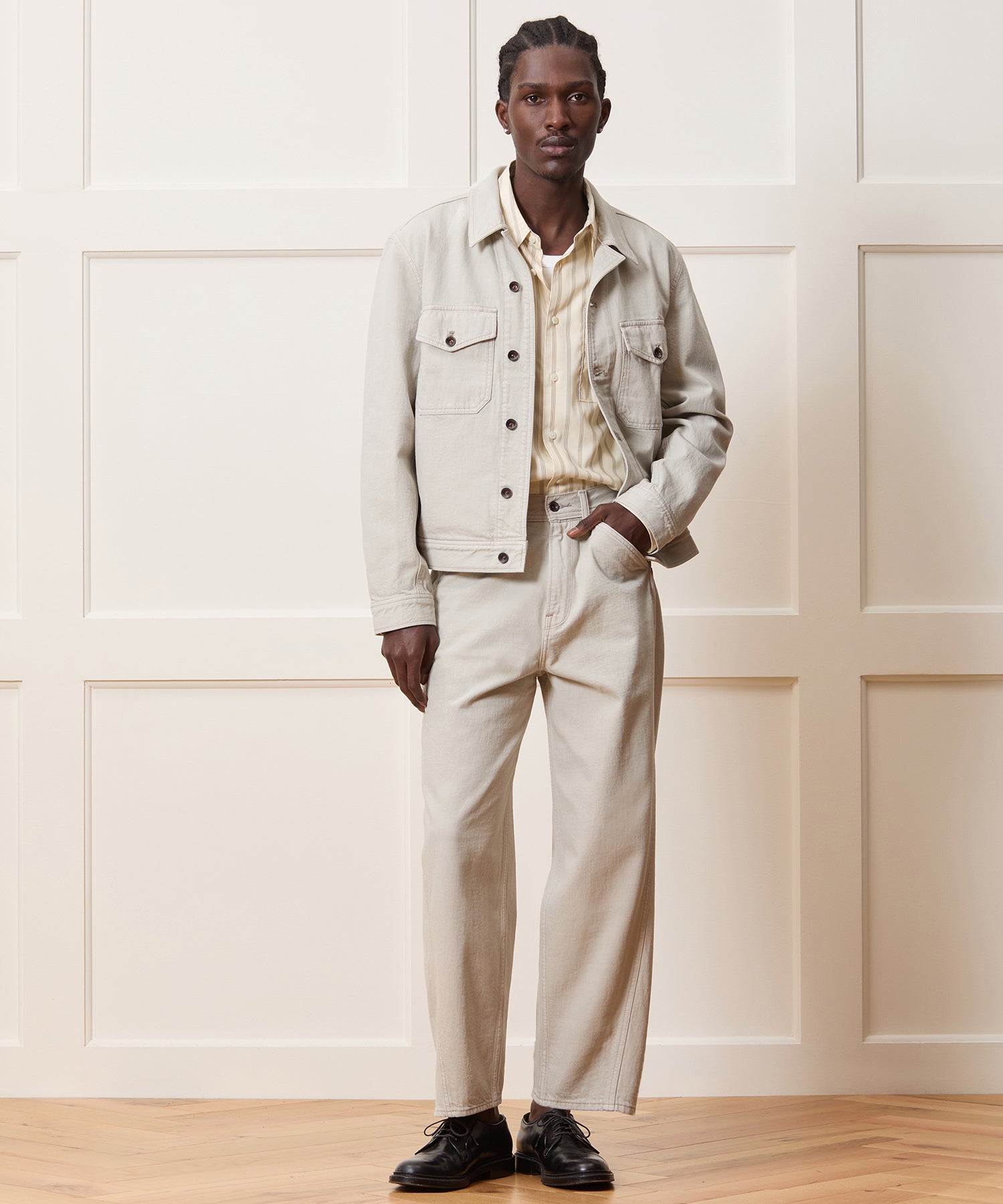 Cropped Denim Eisenhower Jacket - Image 3