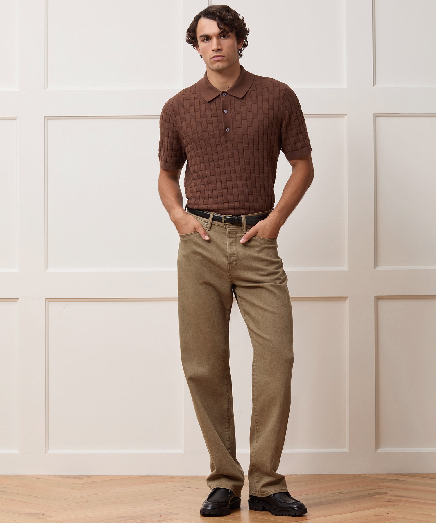 Relaxed 5-Pocket Pleated Jean in Light Brown - Image 3