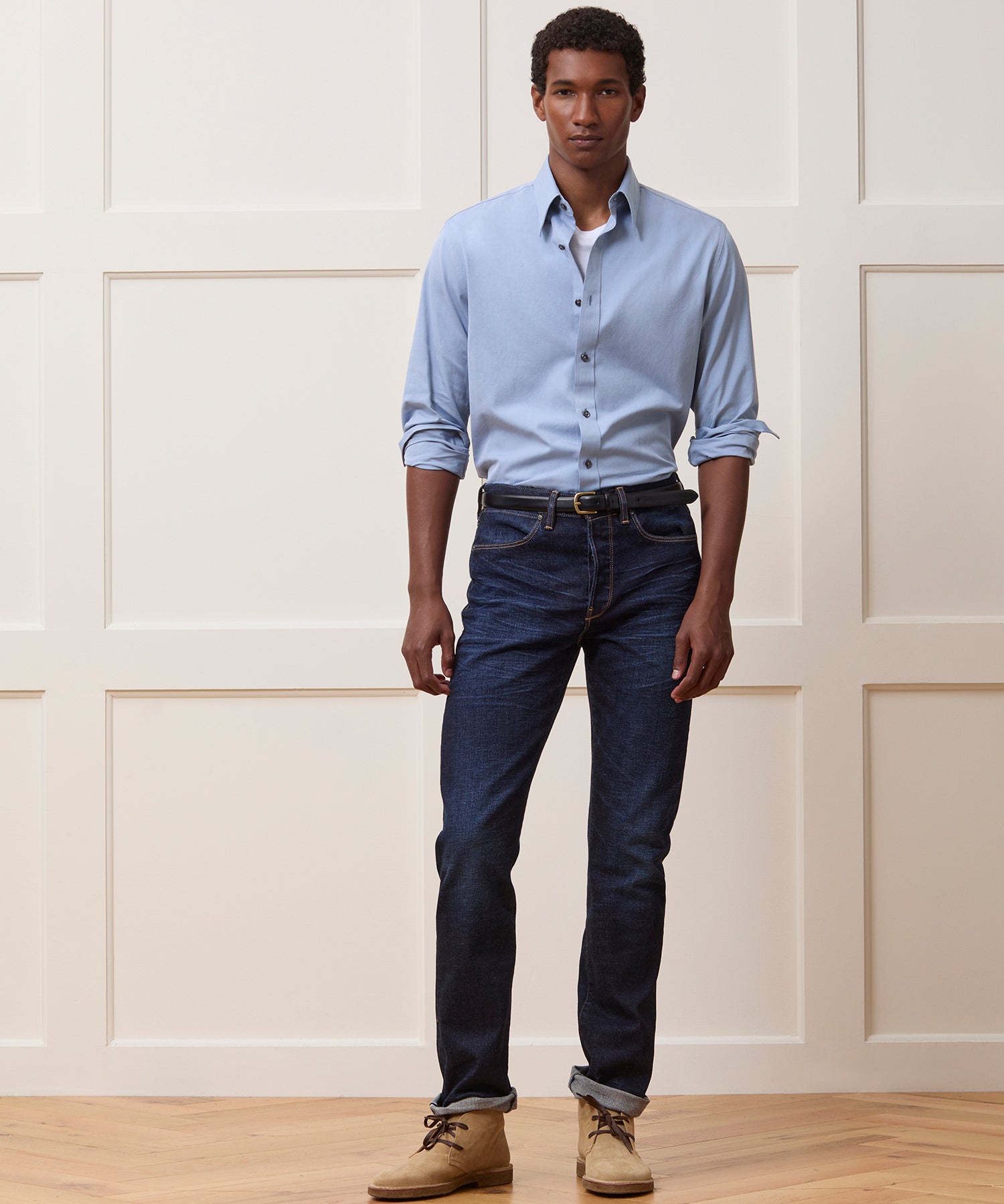 Straight Japanese Selvedge Stretch Jean in Worn Indigo - Image 4
