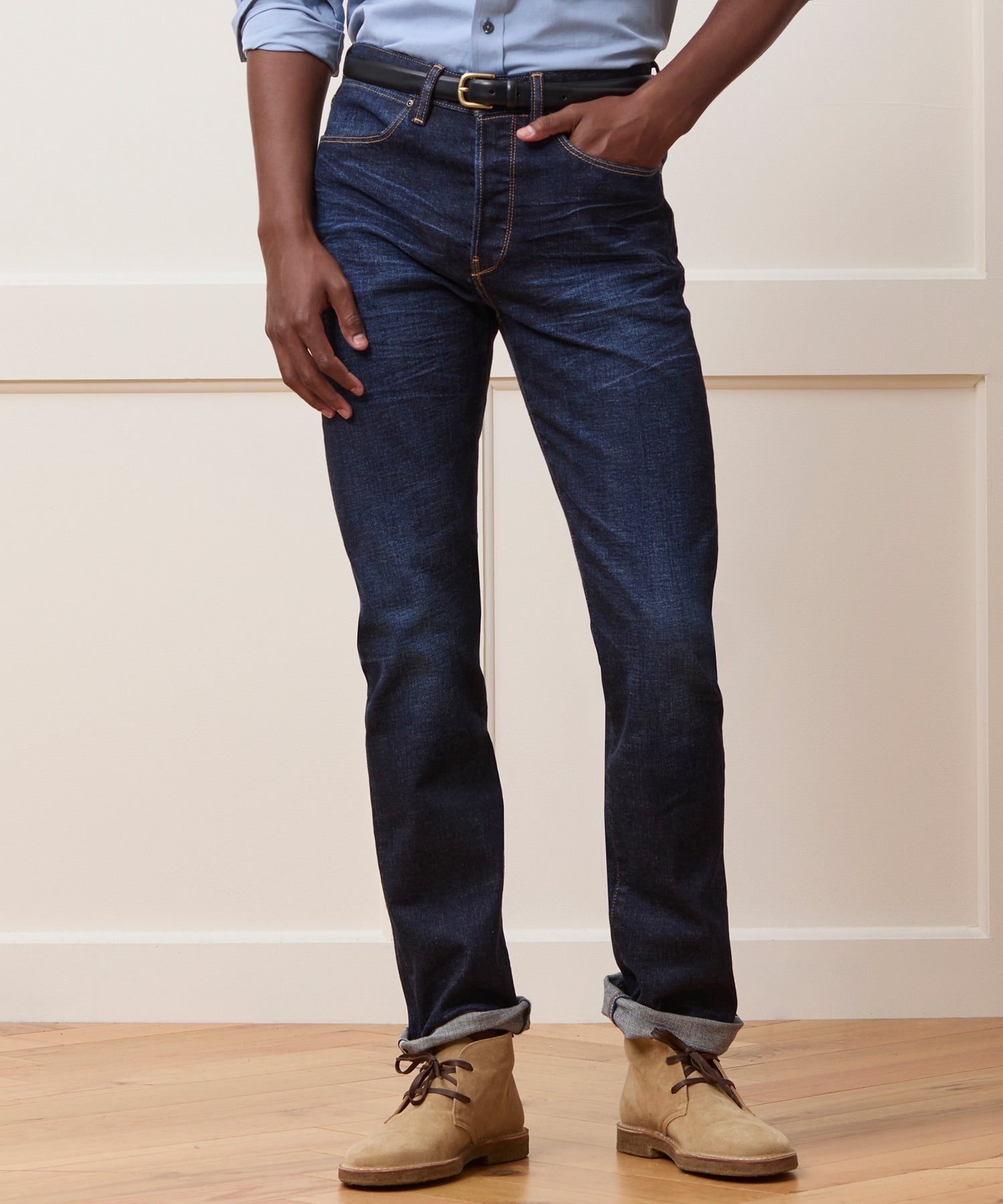 Straight Japanese Selvedge Stretch Jean in Worn Indigo - Image 2