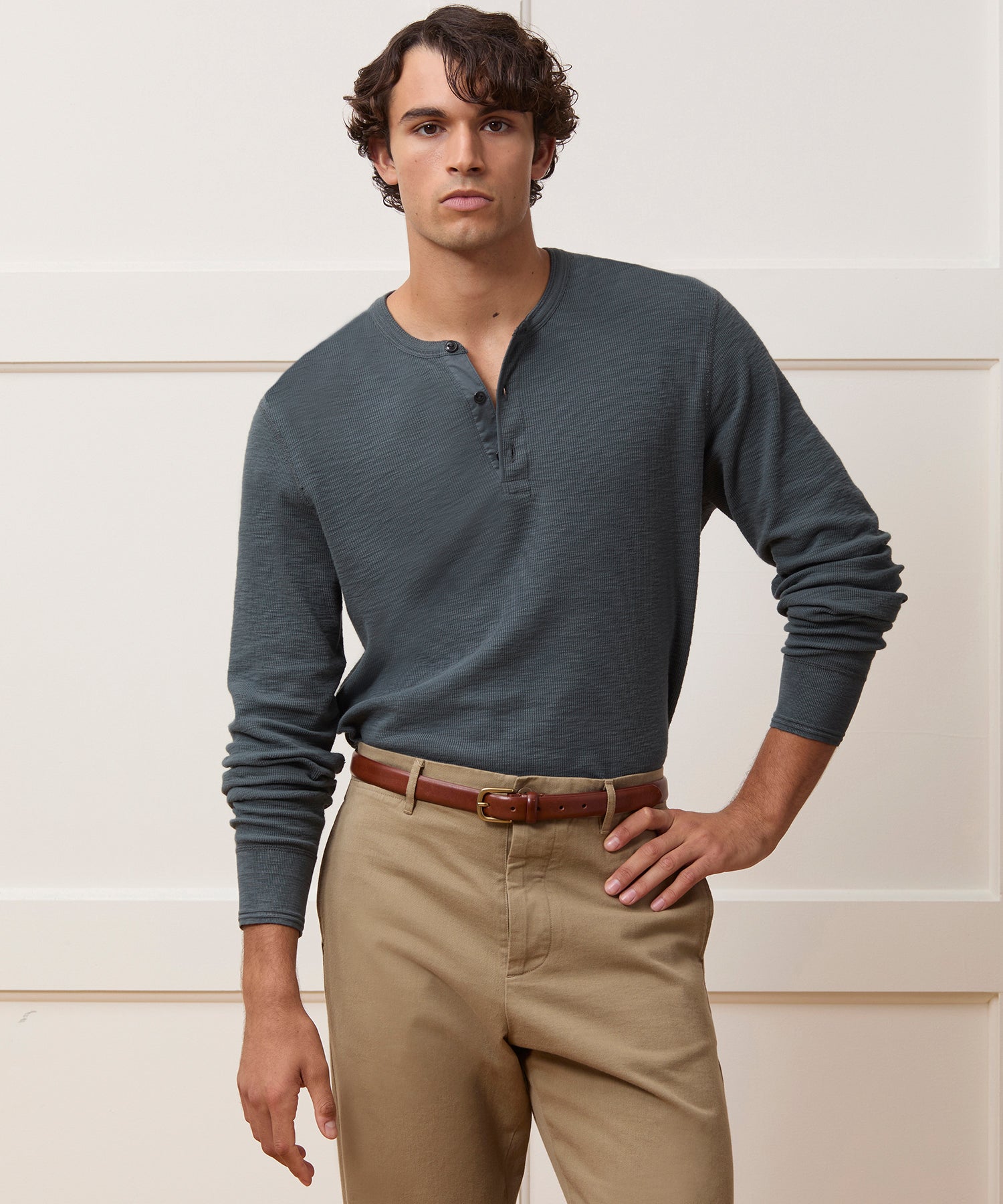 Lightweight Mini Waffle Henley - Image 2