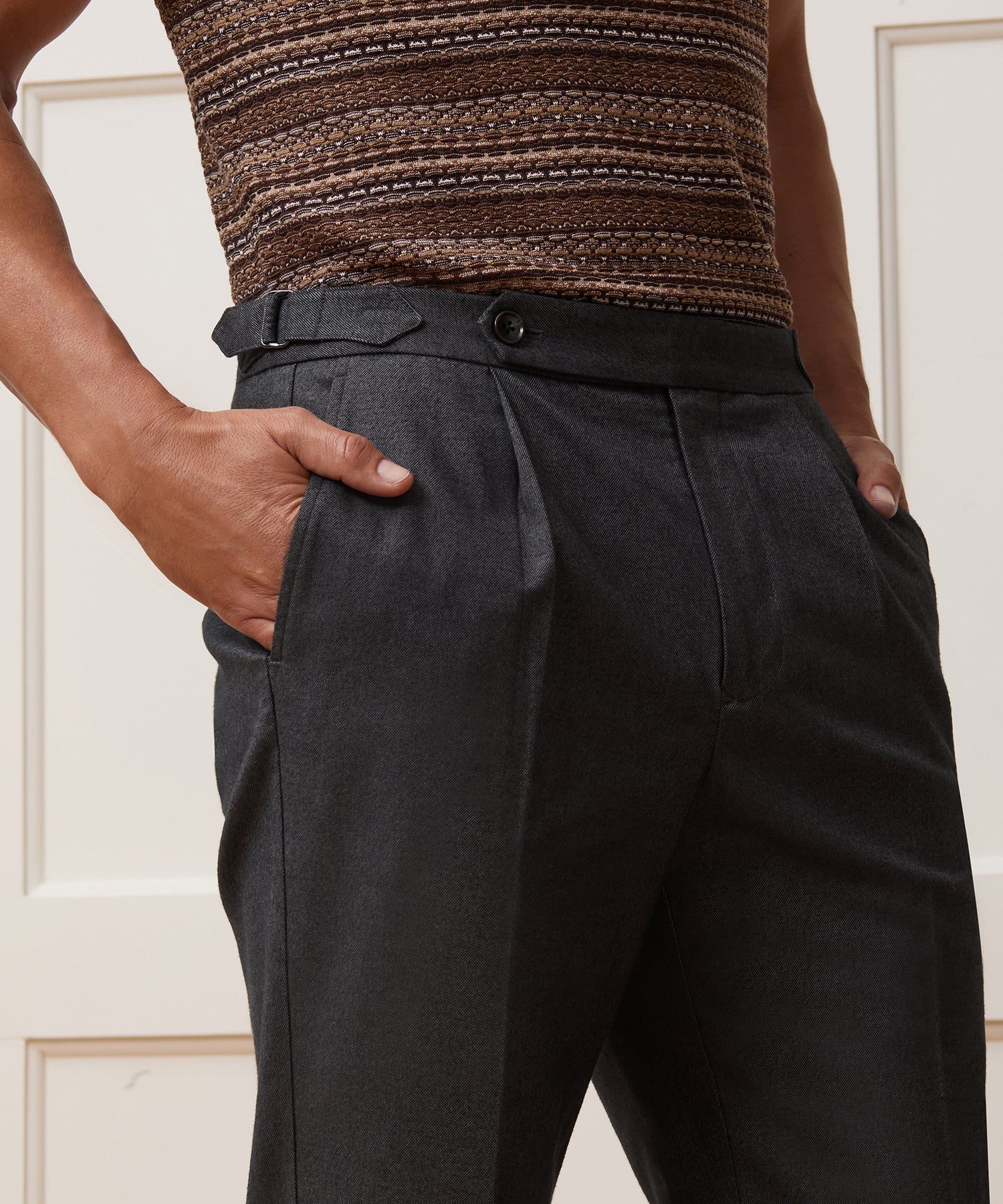 Italian Heathered Cotton Side Tab Trouser - Image 4