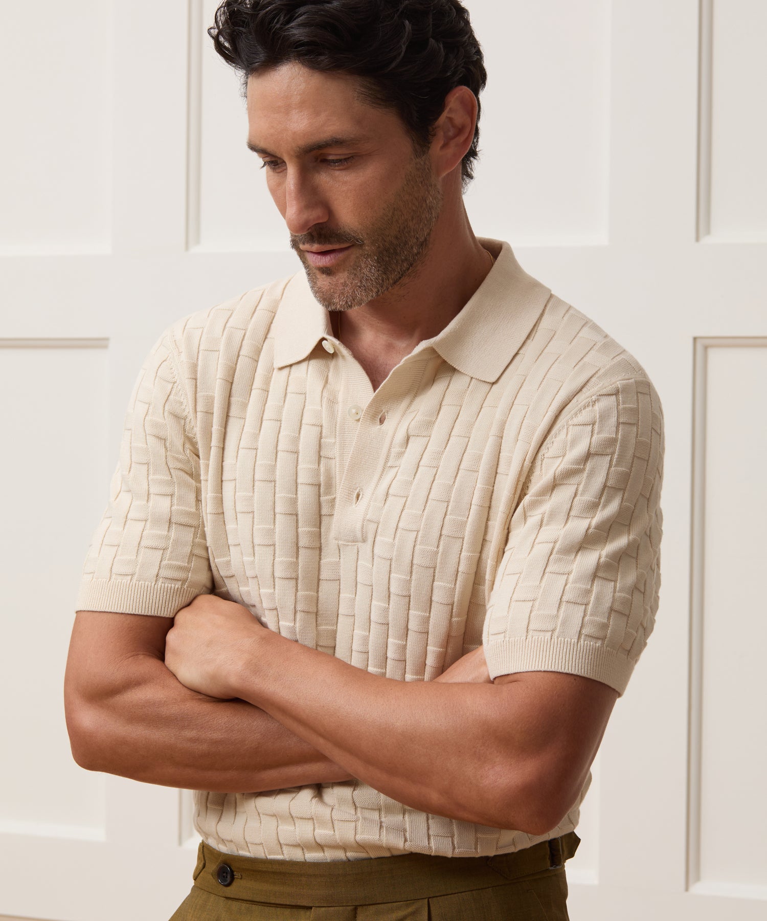 Relaxed Cotton Basketweave Sweater Polo - Image 4