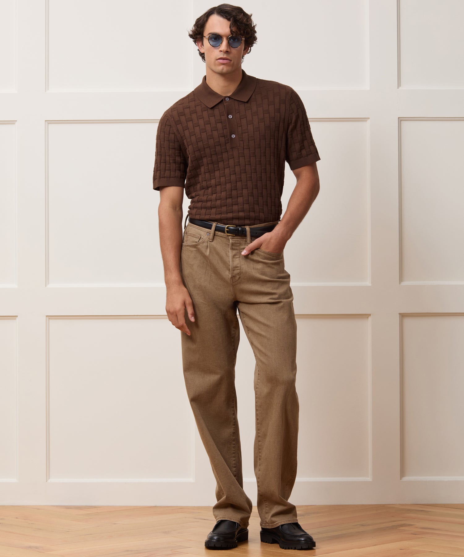 Relaxed Cotton Basketweave Sweater Polo - Image 3
