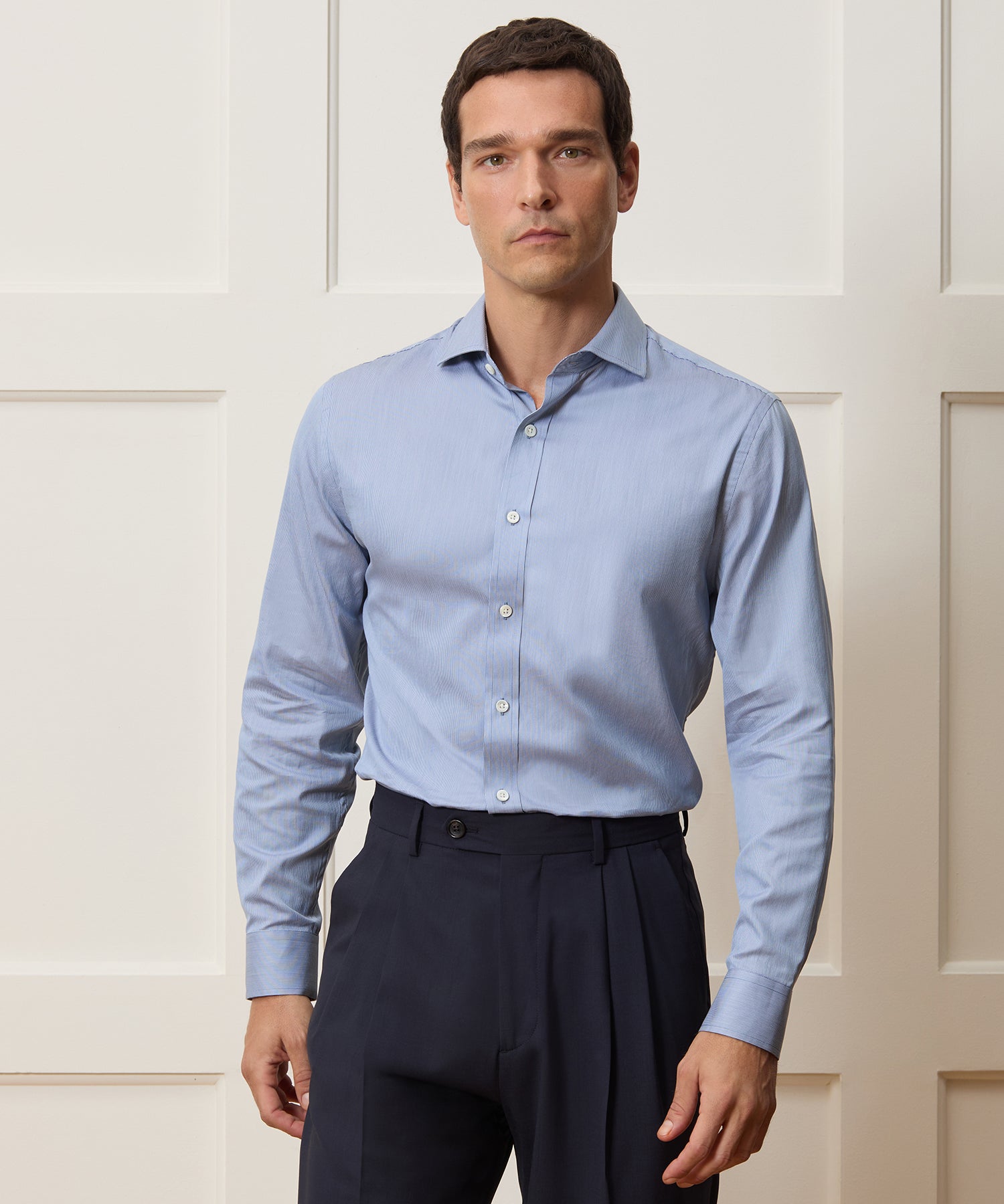 Slim Cotton-Silk Spread Collar Dress Shirt - Image 2