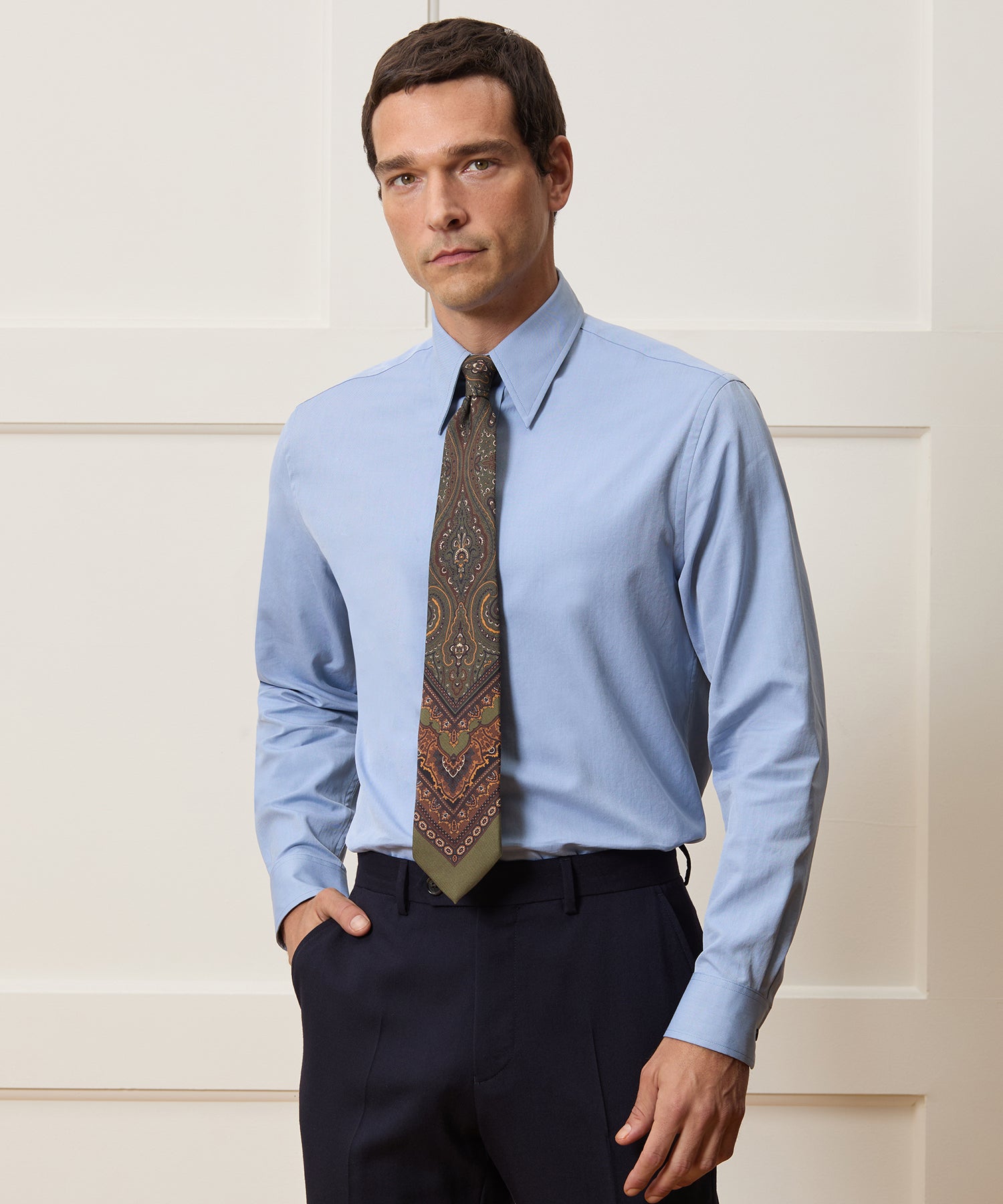 Slim Twill Long Collar Dress Shirt - Image 2