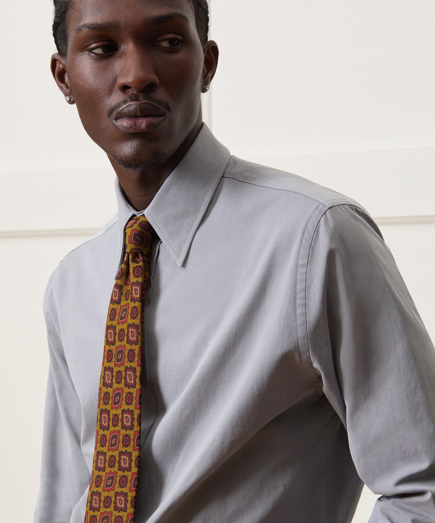 Slim Twill Long Collar Dress Shirt - Image 4