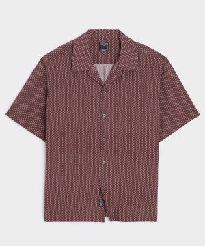 Cropped Silk Geo Camp Collar Shirt