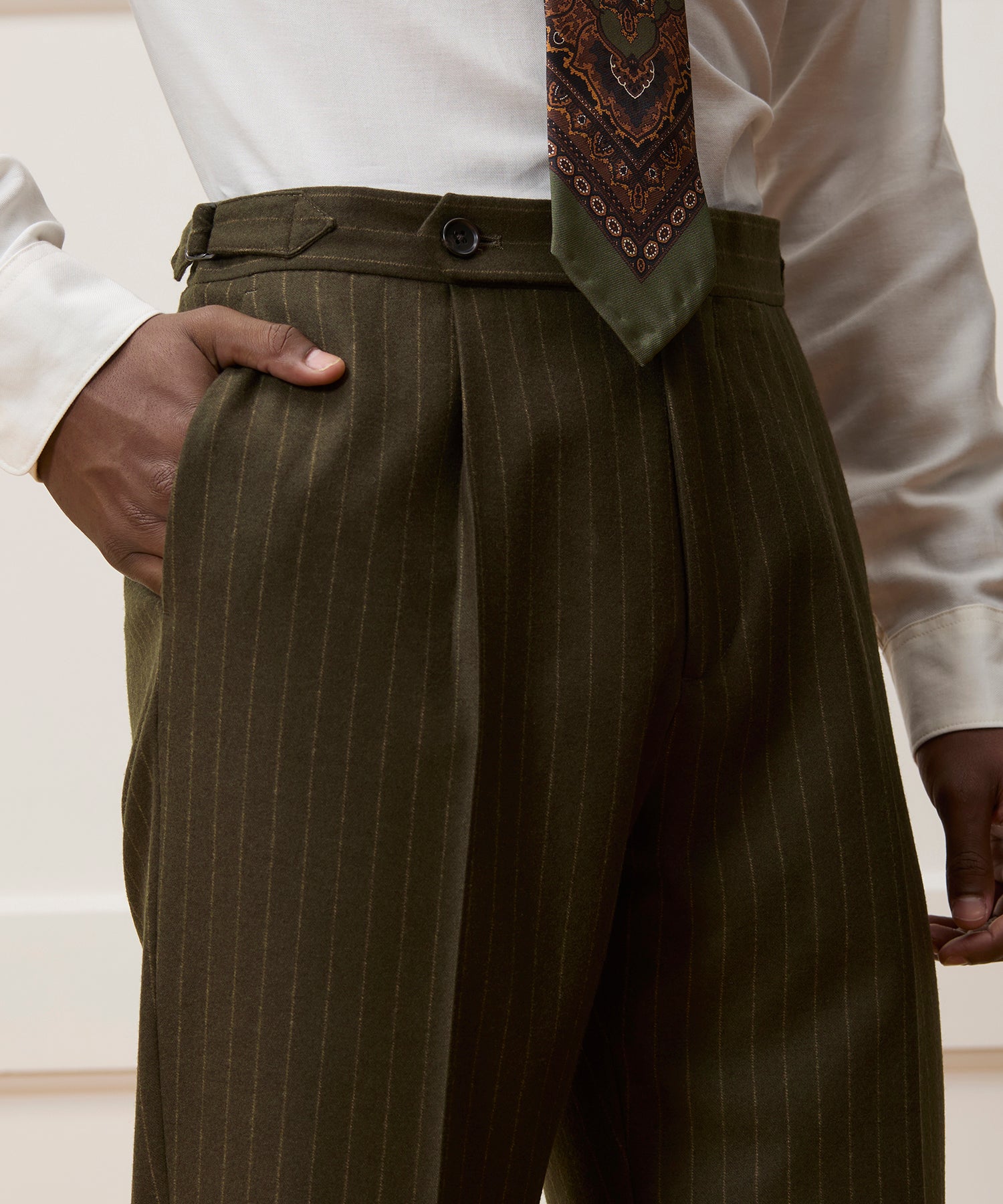 Italian Flannel Pinstripe Side Tab Trouser - Image 5