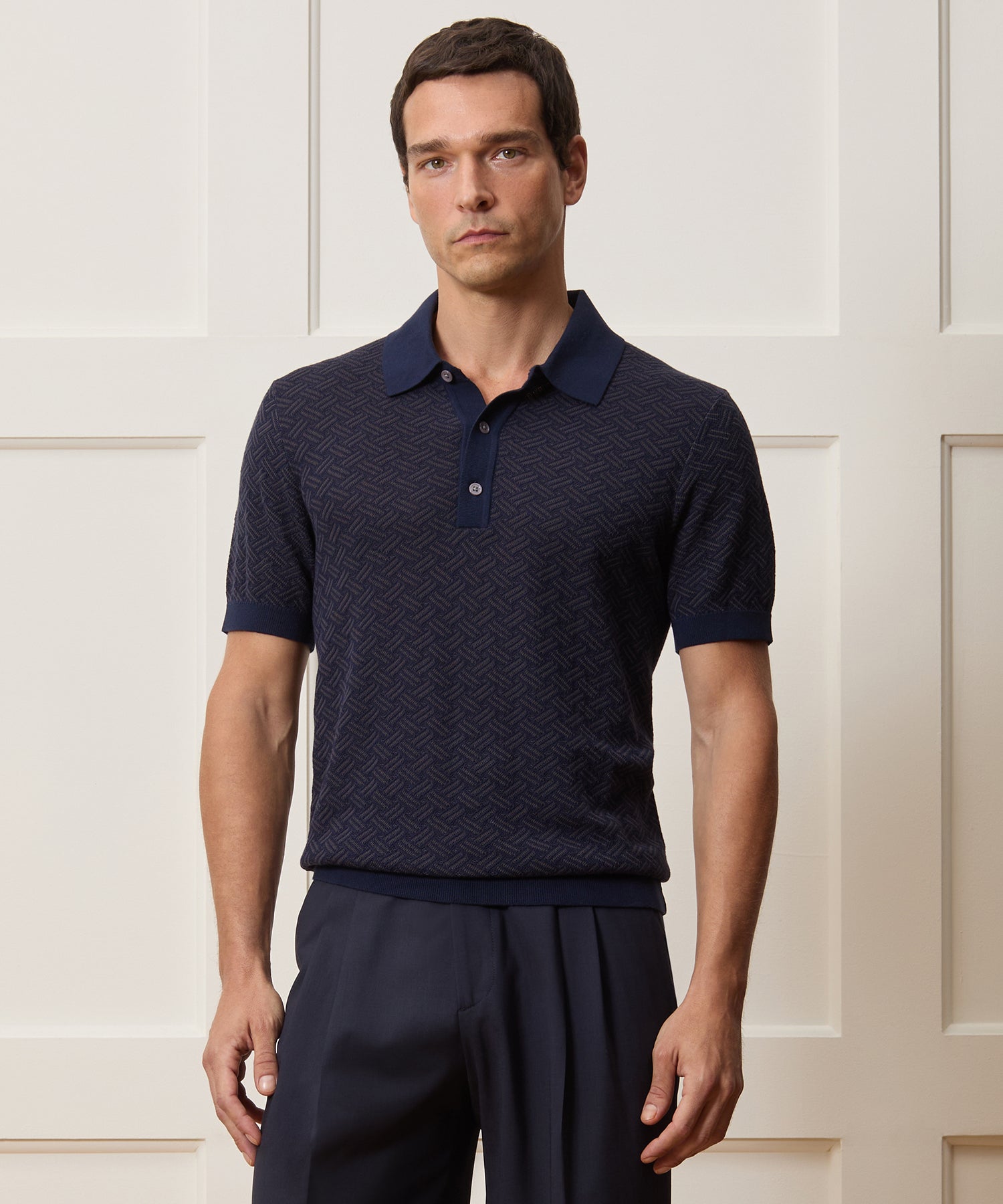 Cotton Basketweave Sweater Polo - Image 2