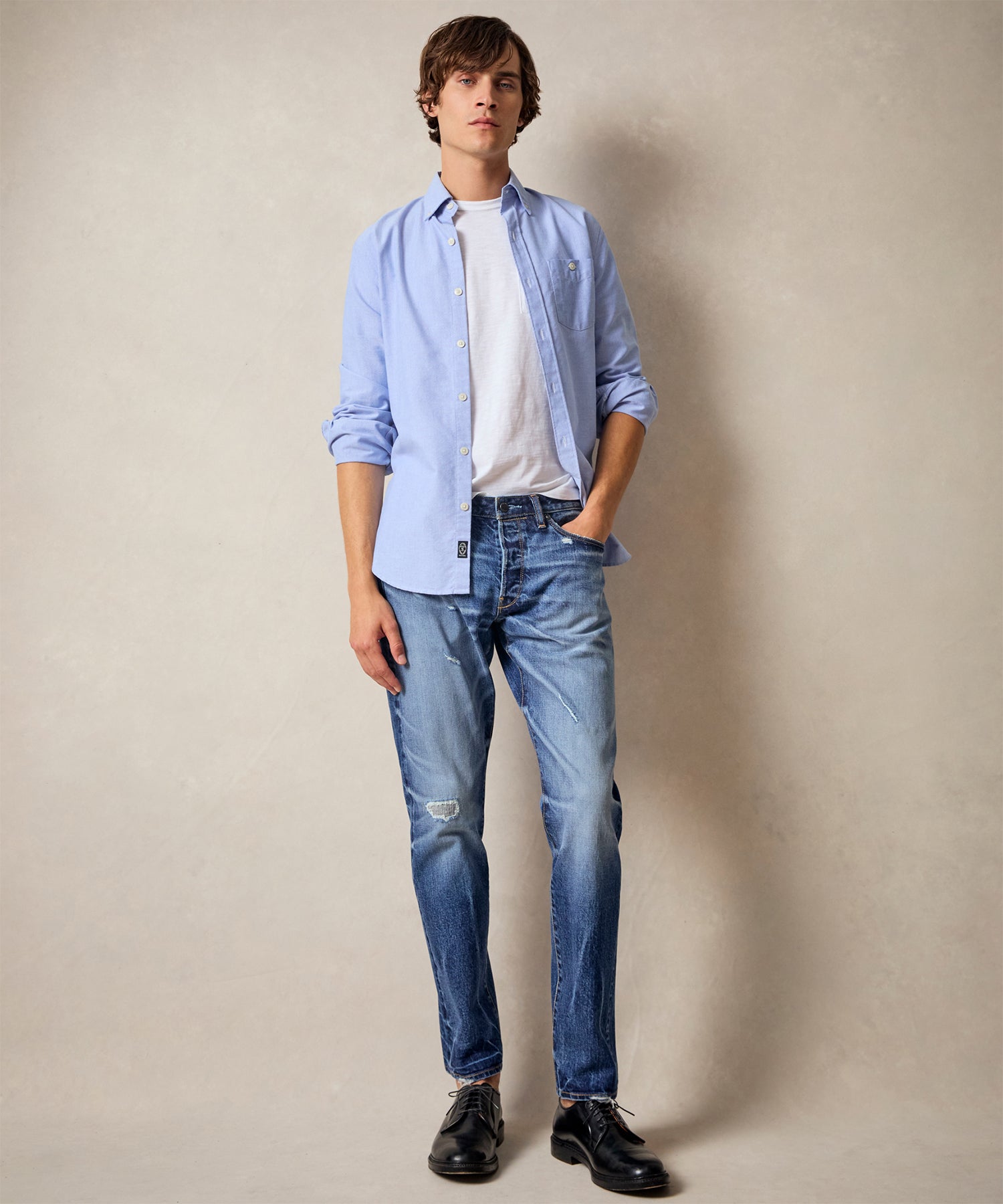 Slim Japanese Selvedge Stretch Jean in Distressed Wash - Image 2