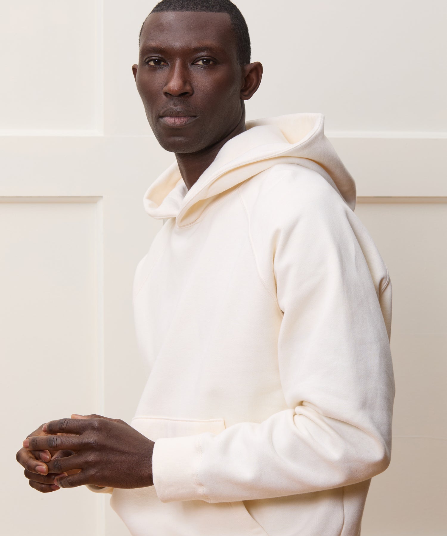 Cotton-Camelhair Fleece Hoodie in Vintage White - Image 4