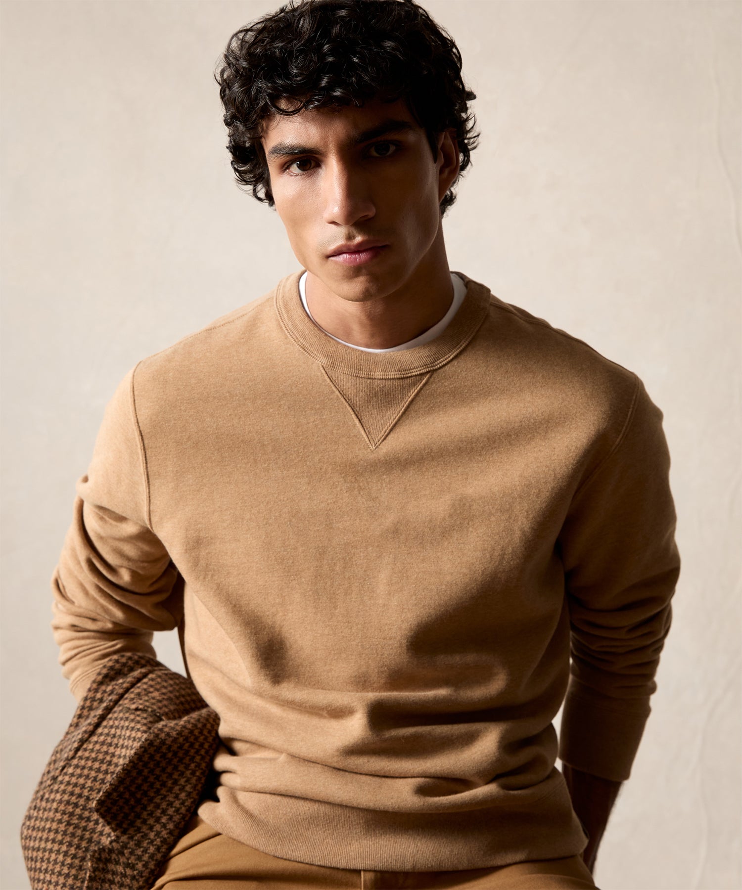 Cotton-Camelhair Fleece Sweatshirt in Camel - Image 4