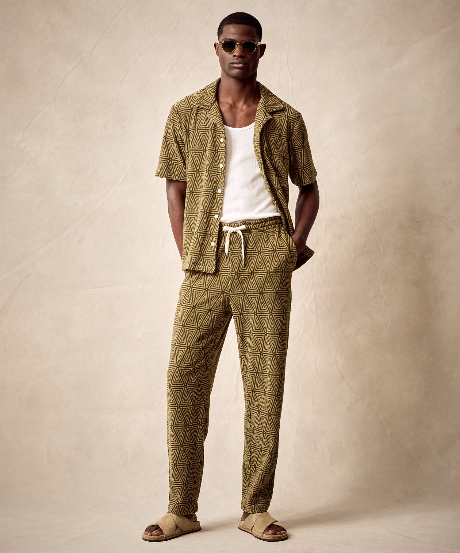 Terry Jacquard Cabana Polo Shirt in Green Leaf - Image 2