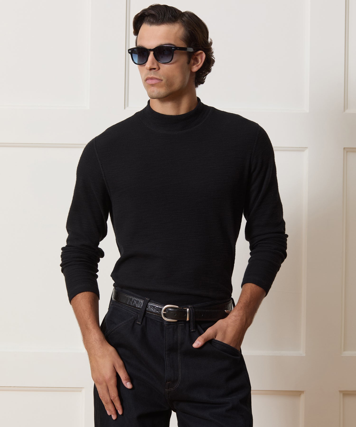 Lightweight Mini Waffle Mockneck Tee - Image 2