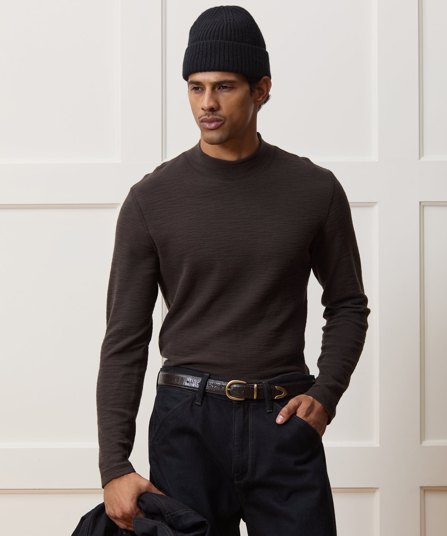 Lightweight Mini Waffle Mockneck Tee - Image 2
