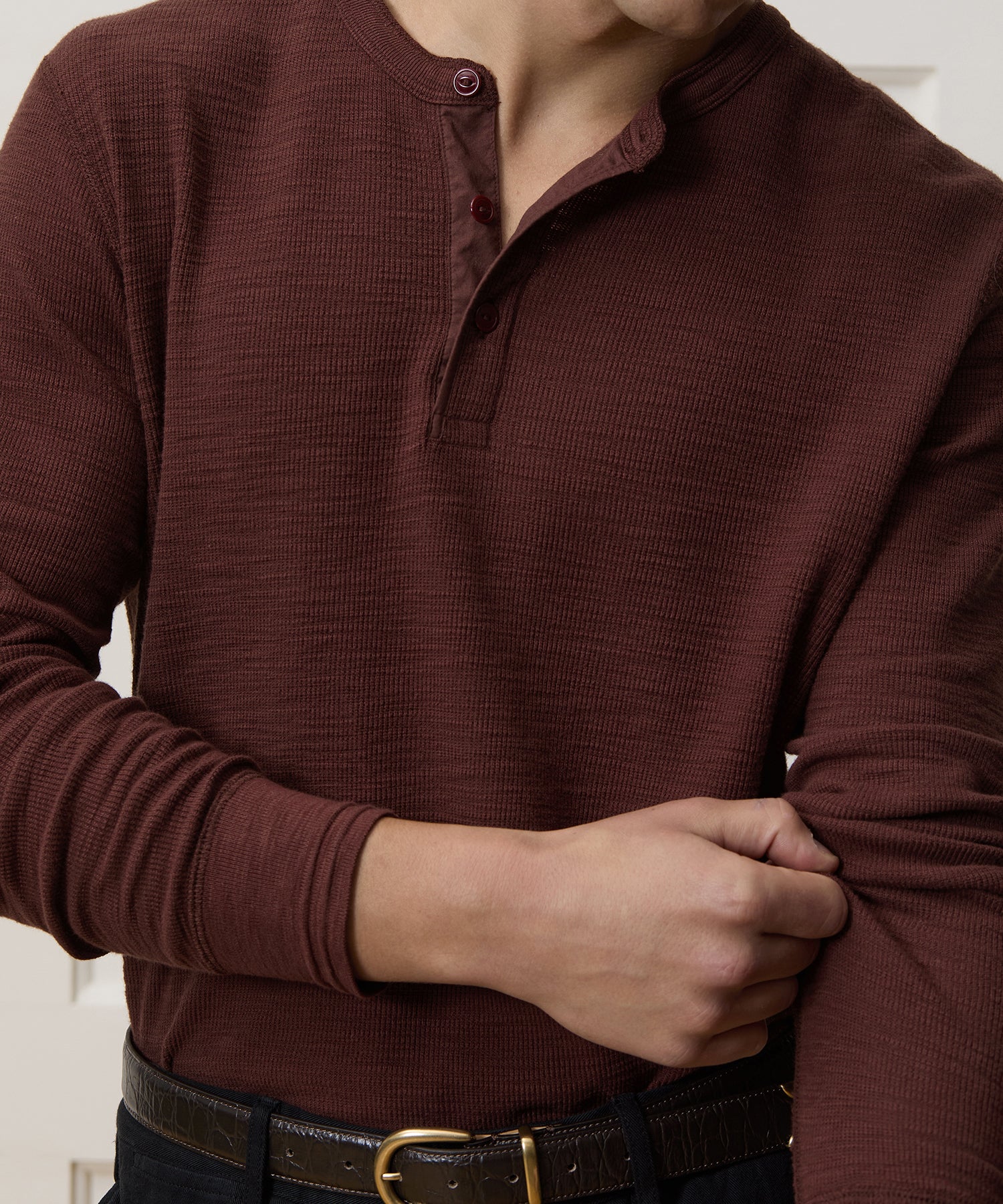 Lightweight Mini Waffle Henley - Image 4