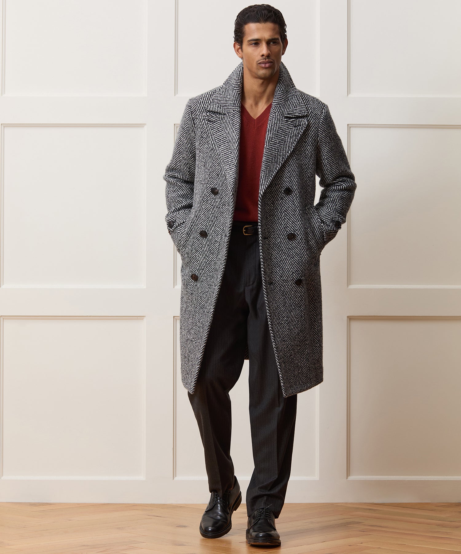 Italian Wool Herringbone Officer Coat - Image 3