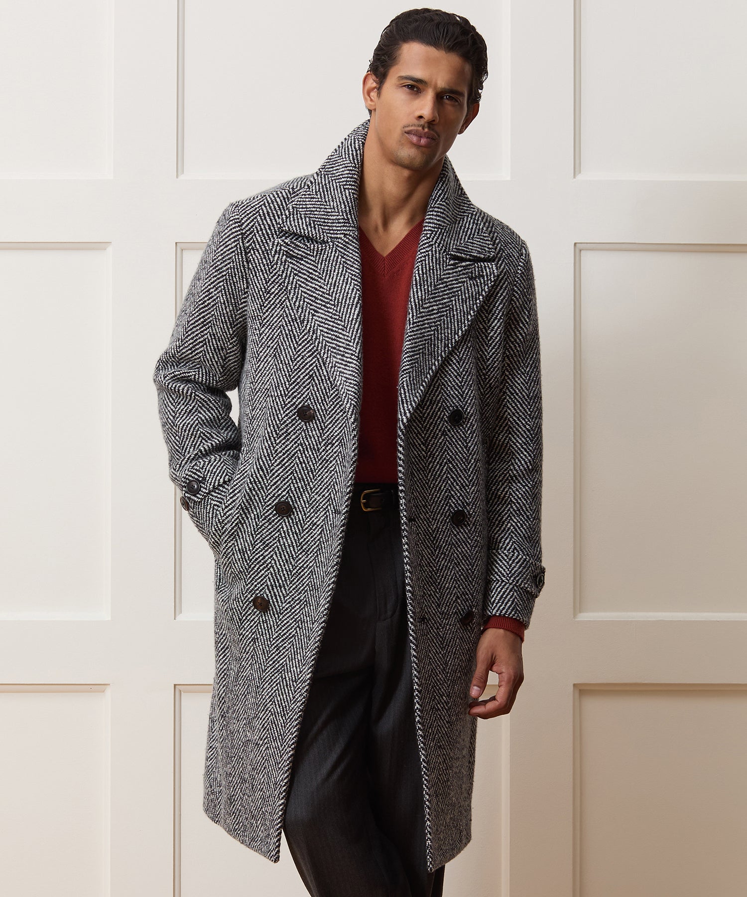 Italian Wool Herringbone Officer Coat - Image 2