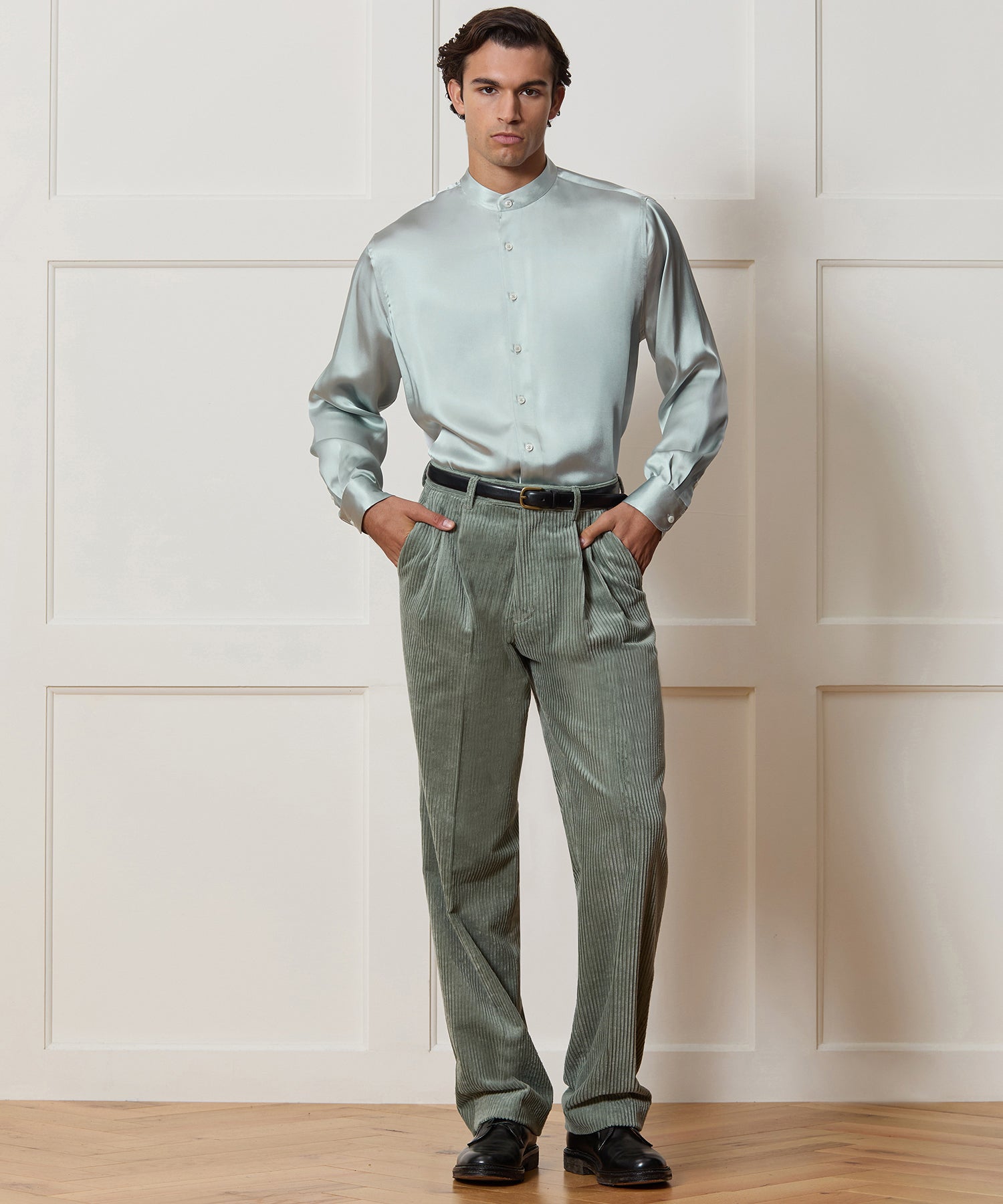 Italian Satin Band Collar Shirt - Image 3