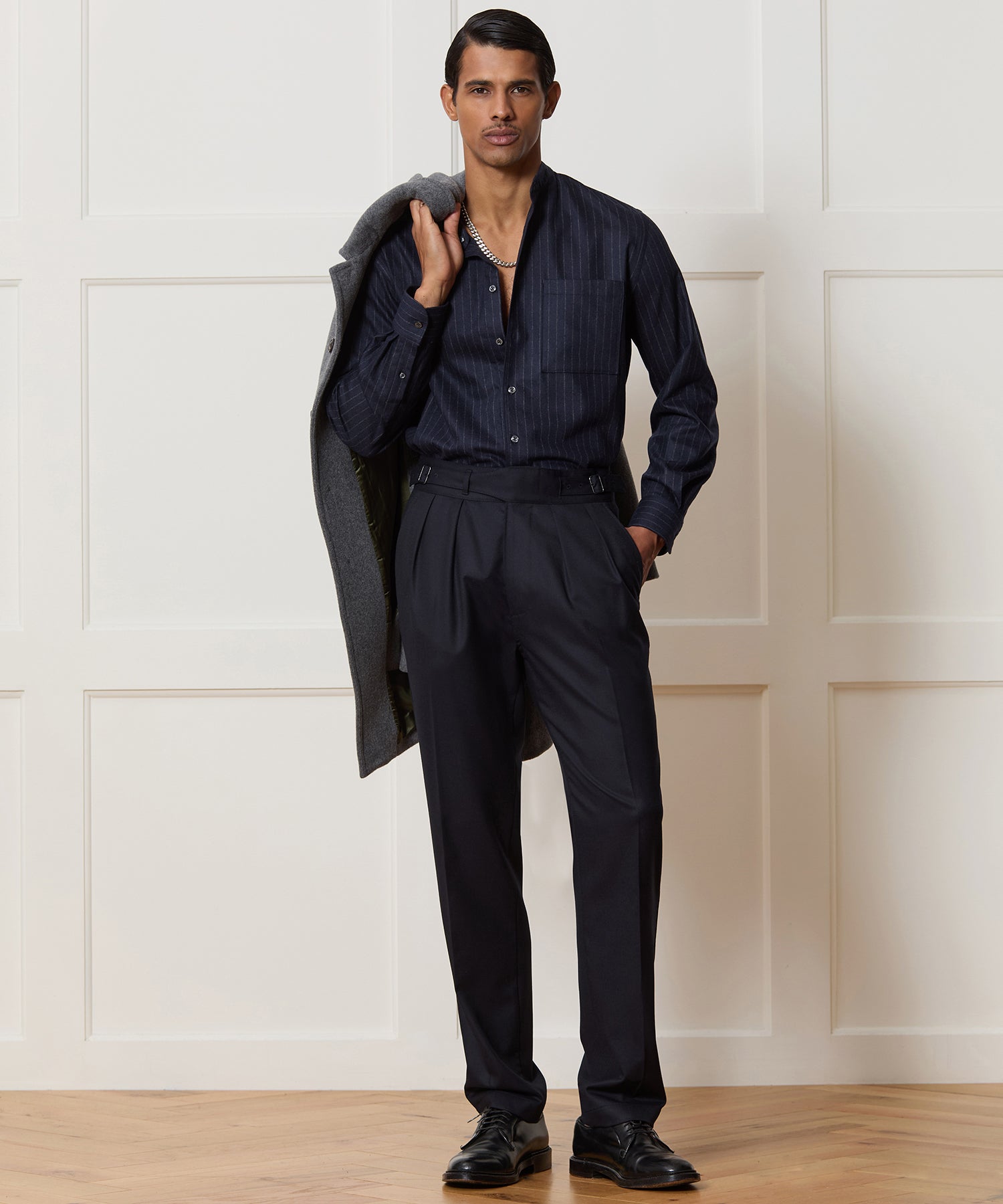 Italian Wool-Cashmere Band Collar Shirt - Image 3