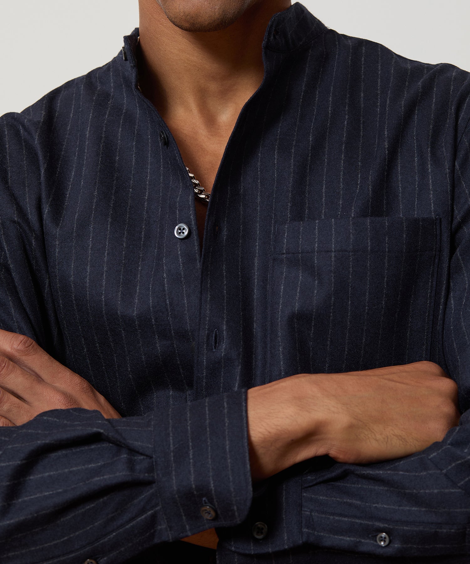 Italian Wool-Cashmere Band Collar Shirt - Image 4