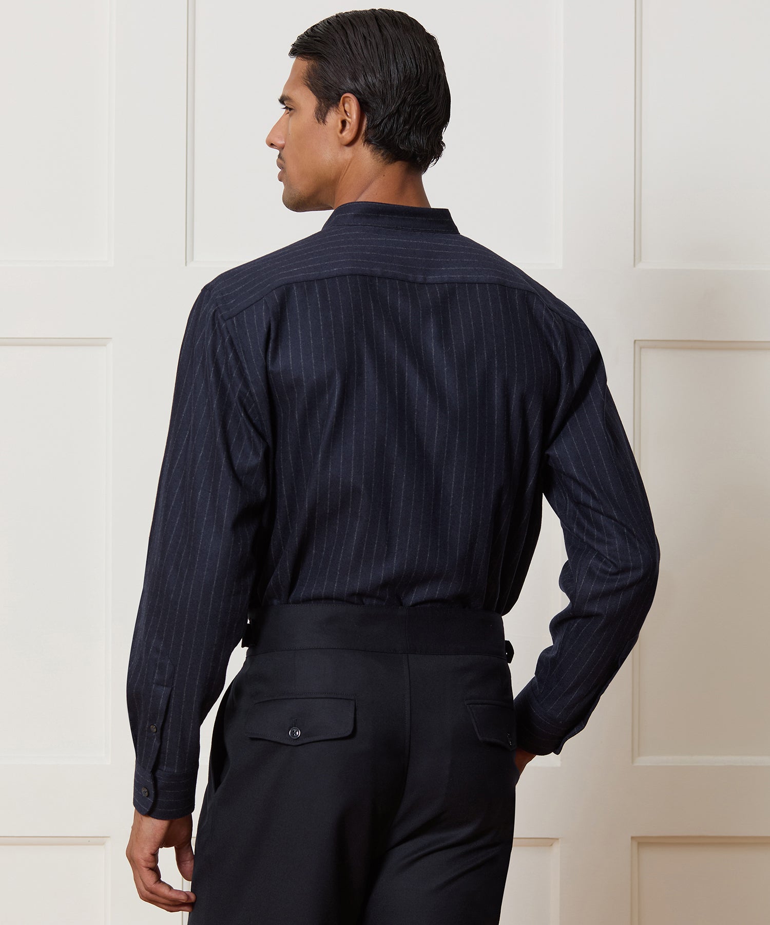 Italian Wool-Cashmere Band Collar Shirt - Image 5