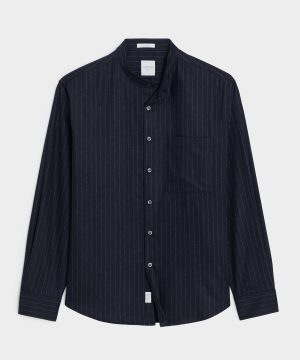 Italian Wool-Cashmere Band Collar Shirt