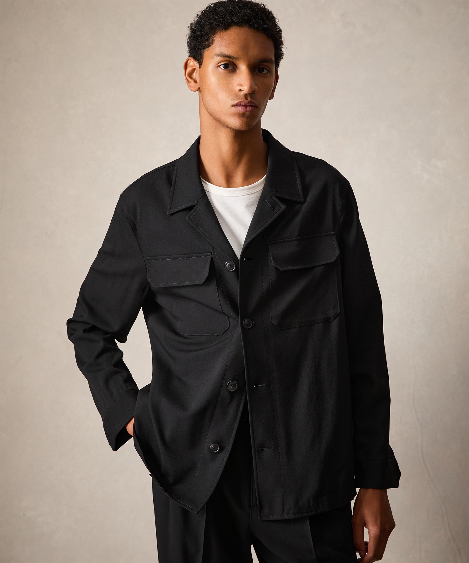 Gabardine Spread Collar Overshirt - Image 2