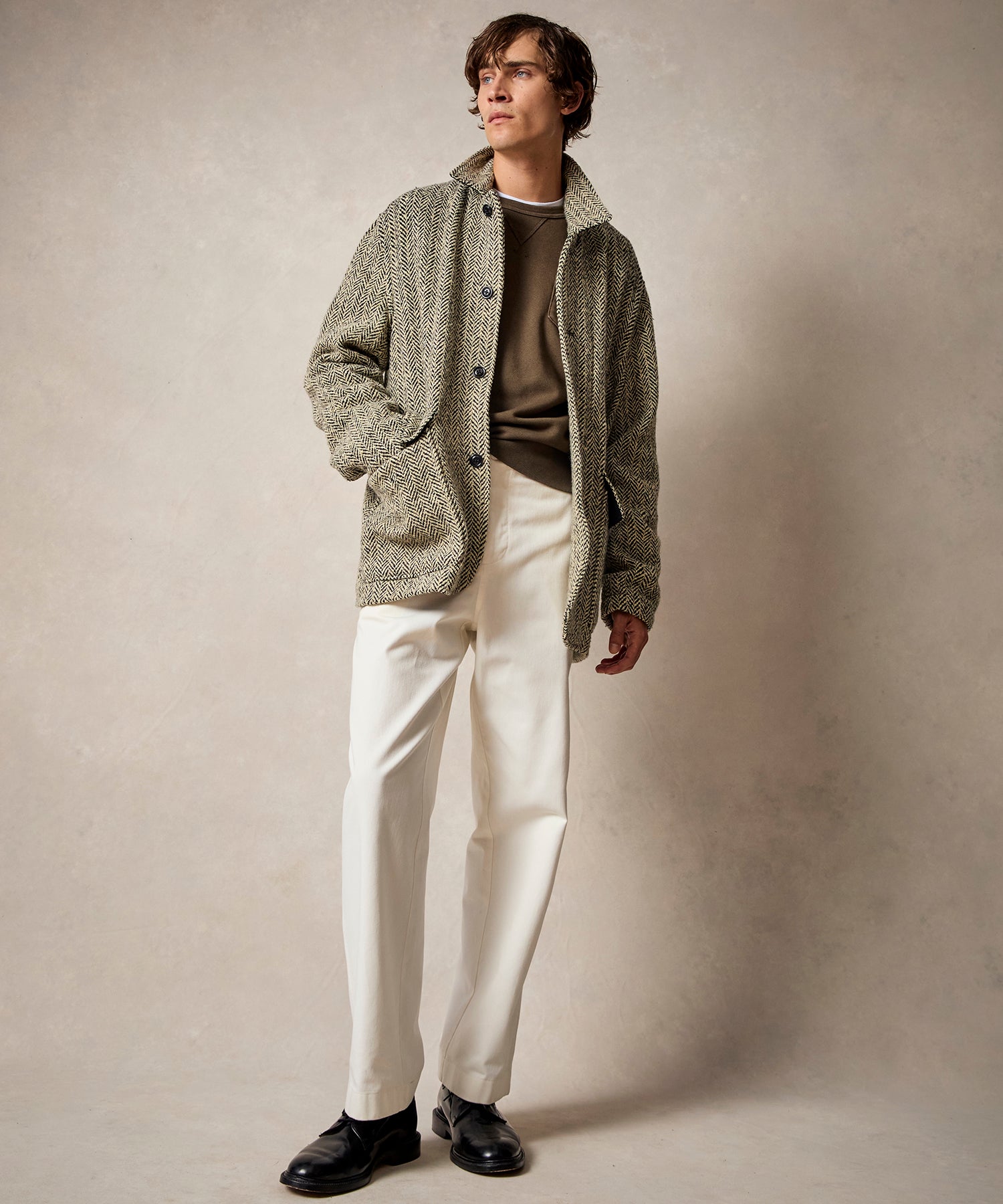 Italian Wool Walking Jacket in Cream Herringbone - Image 2