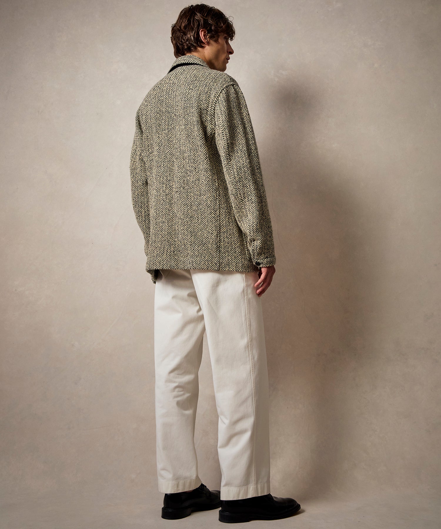 Italian Wool Walking Jacket in Cream Herringbone - Image 4