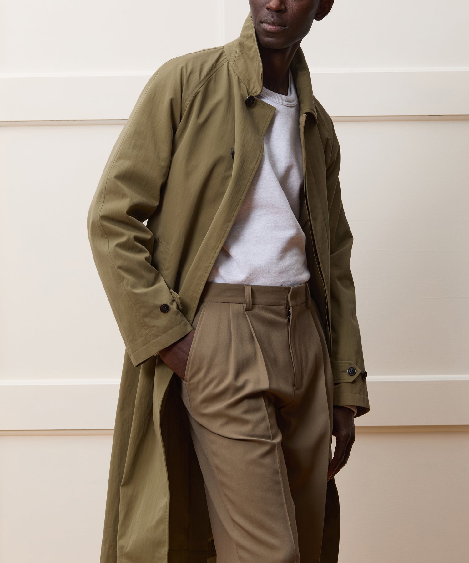 Italian Belted Balmacaan Trench Coat - Image 5
