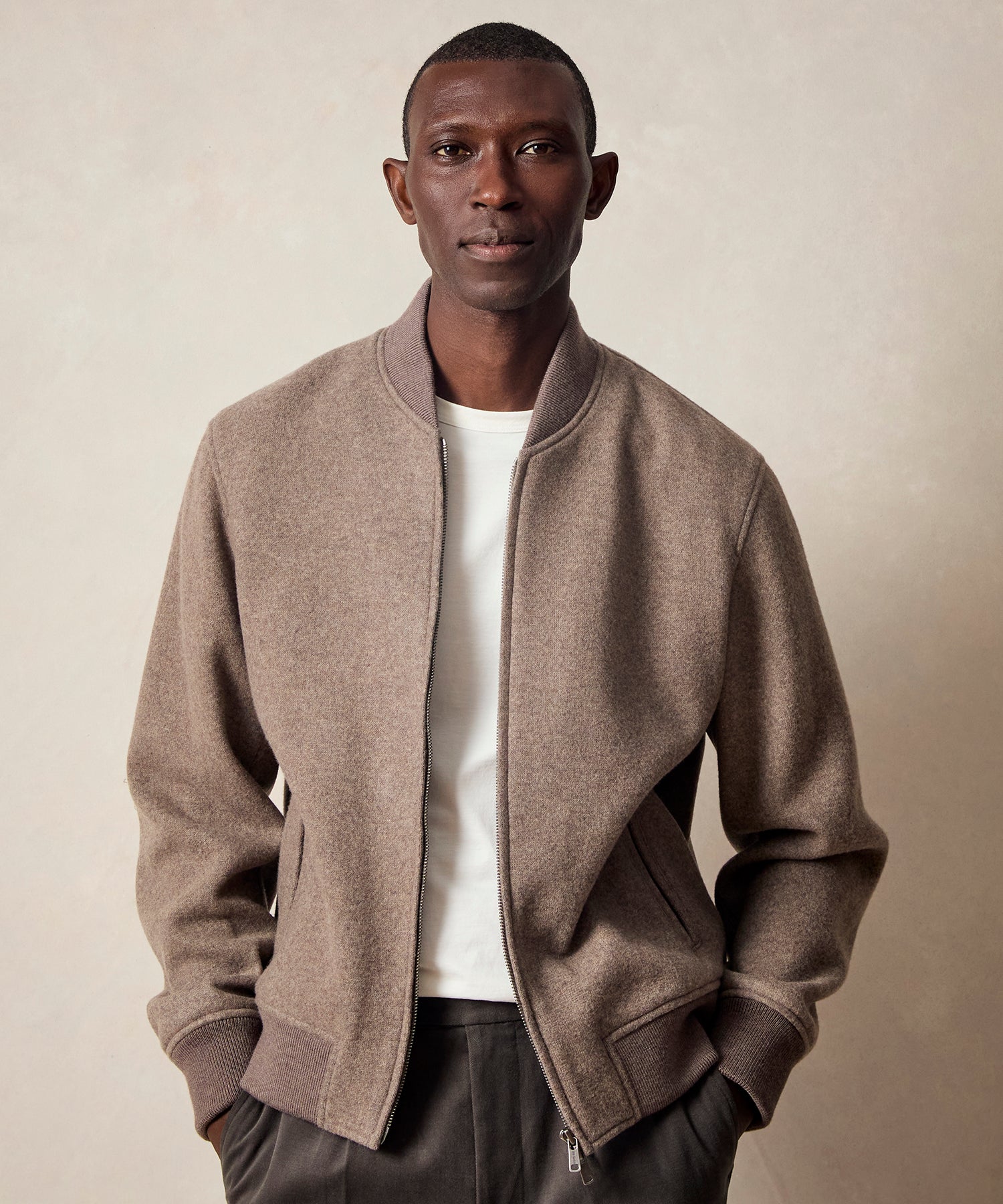 Italian Cashmere Bomber in Taupe - Image 2