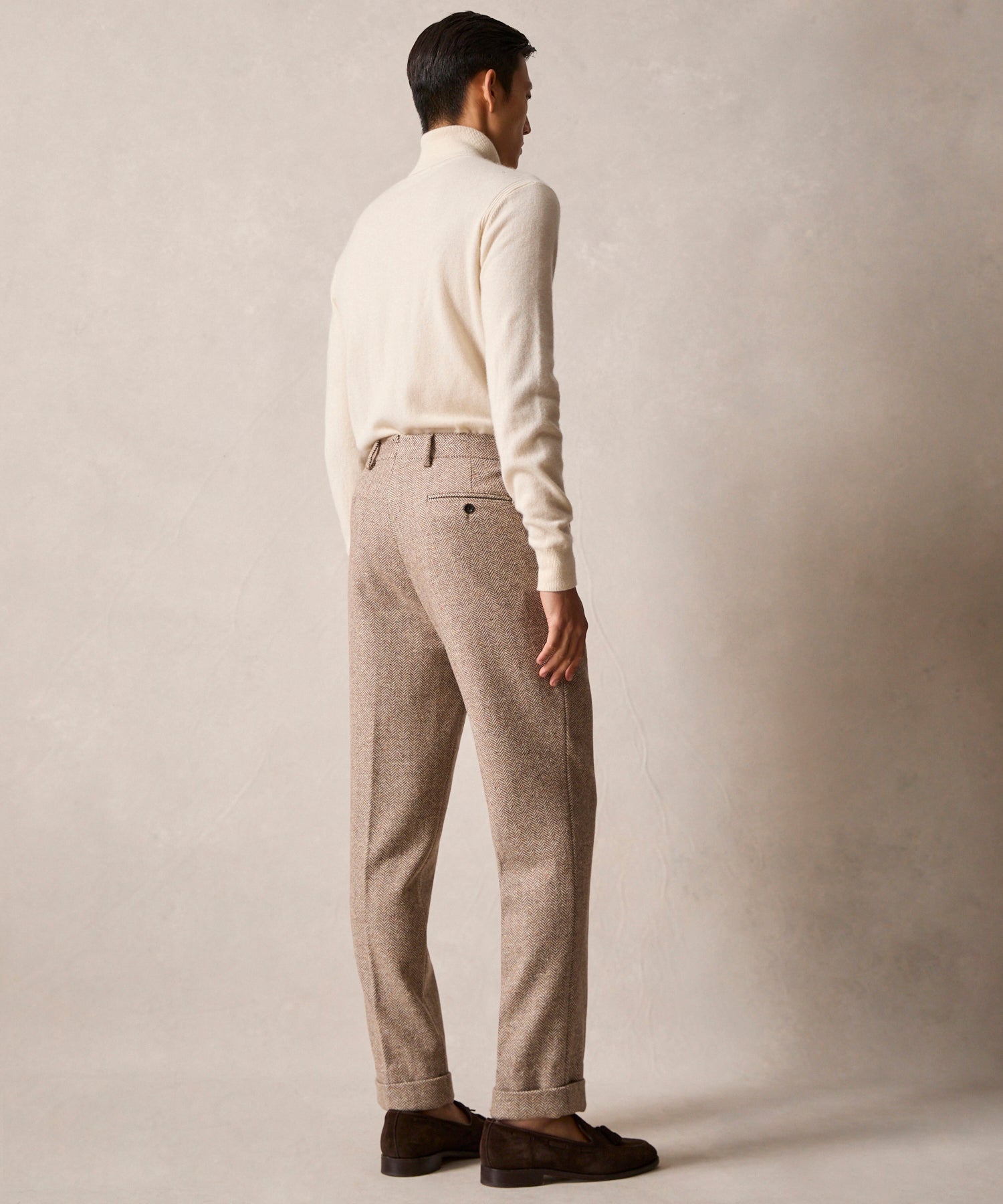 Italian Donegal Madison Trouser in Tan Herringbone - Image 3