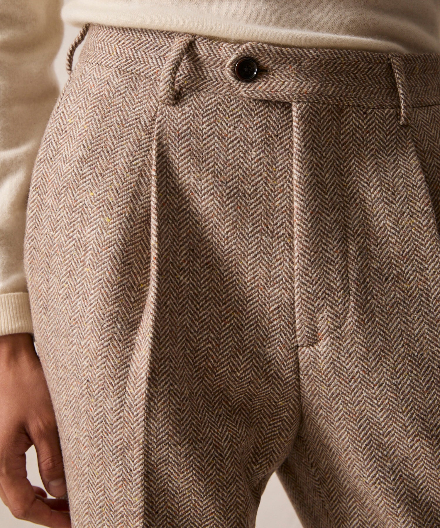 Italian Donegal Madison Trouser in Tan Herringbone - Image 5