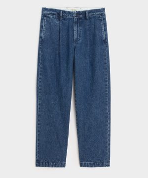 Relaxed Pleated Denim Chino in Blue Stonewash