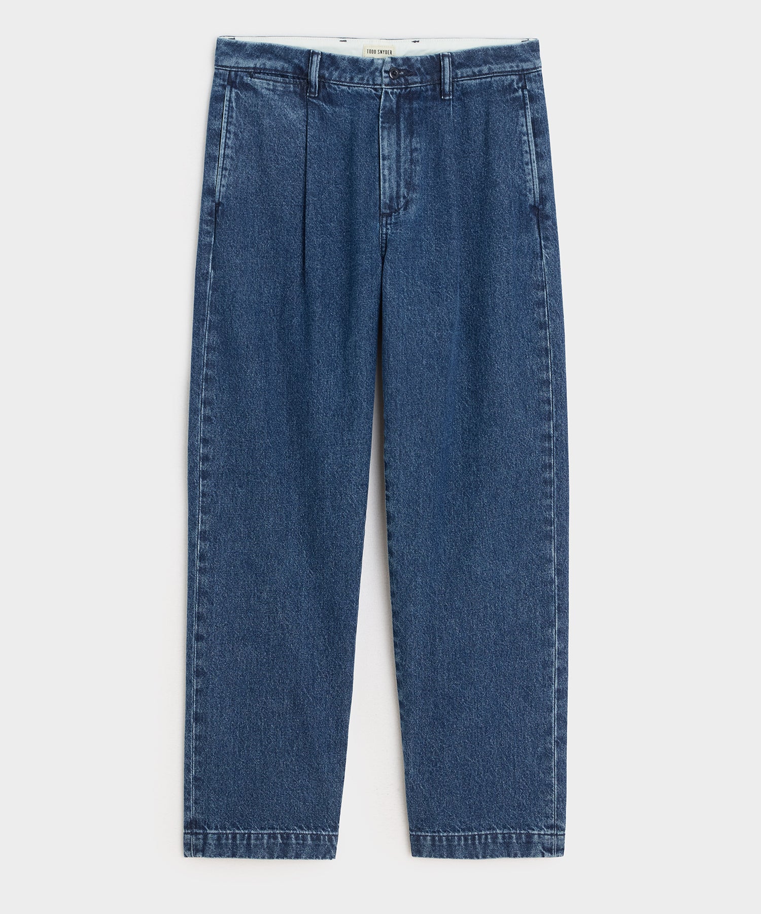 Relaxed Pleated Denim Chino in Blue Stonewash