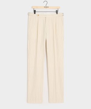 Italian Cotton Linen Striped Side Tab Trouser